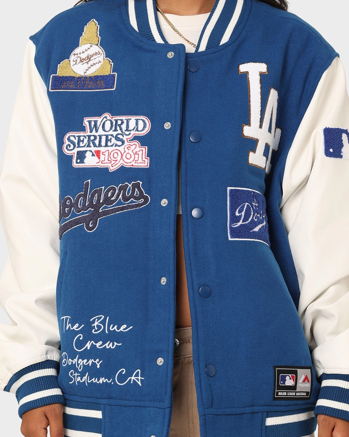 StretchMaterial Majestic Athletic Los Angeles Dodgers Multi Hit Varsity Jacket Royal