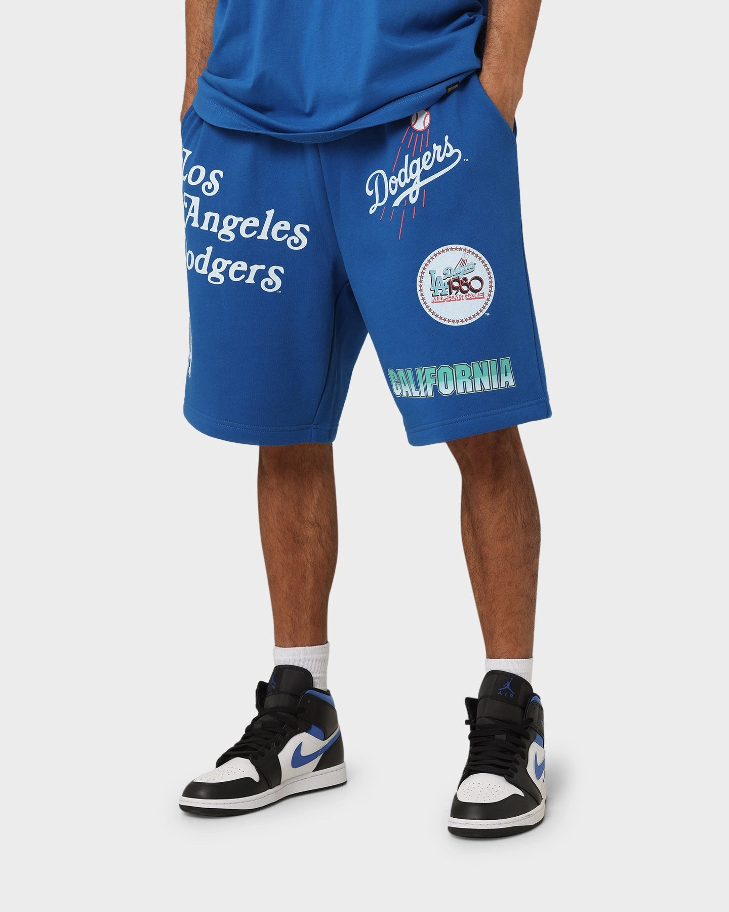 Sun Protection Fabric Adjustable Waistband Majestic Athletic Los Angeles Dodgers Puff Print Patch Fleece Shorts Royal