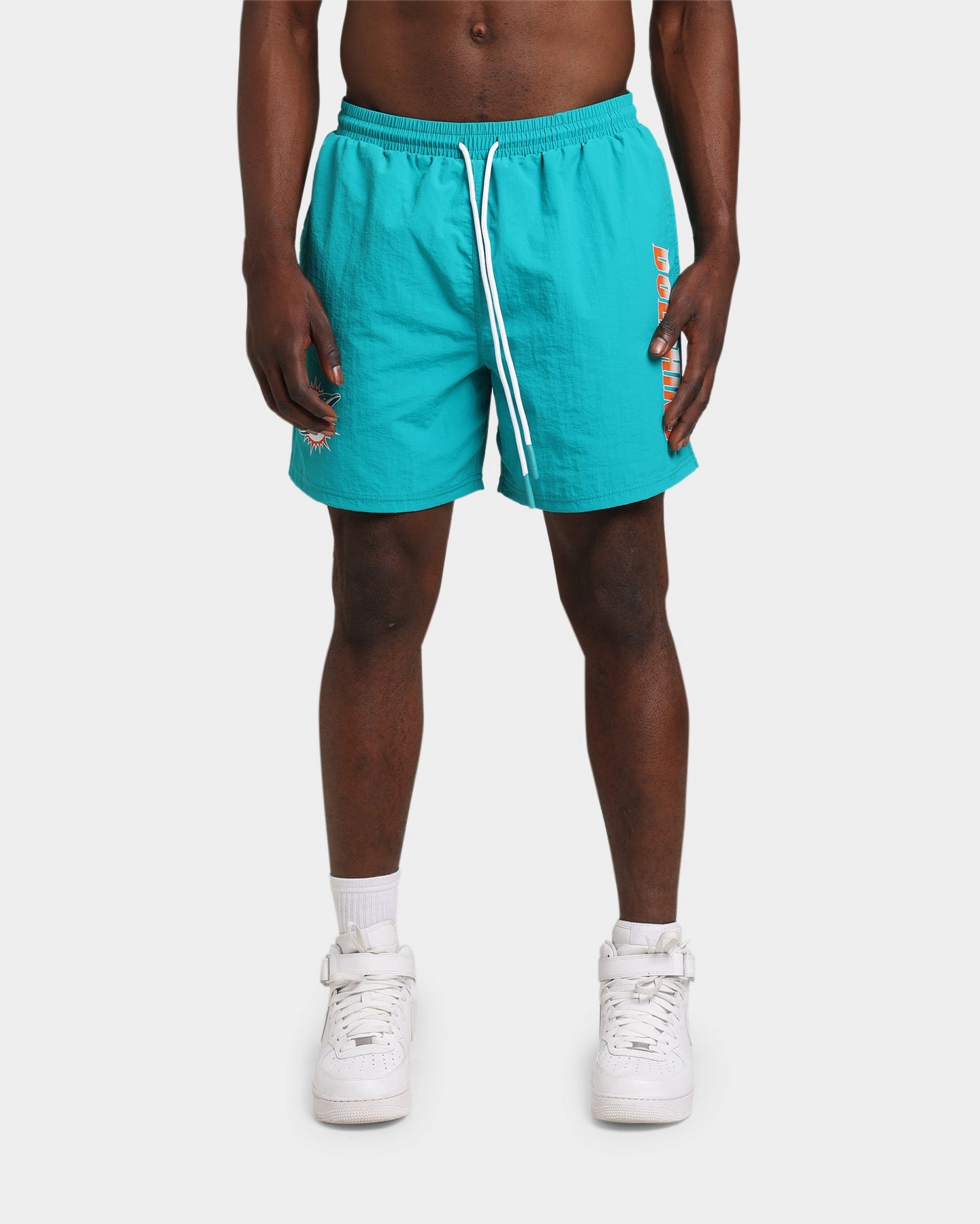 Majestic Athletic Miami Dolphins Chrome Font Beach Shorts Teal suit jacket