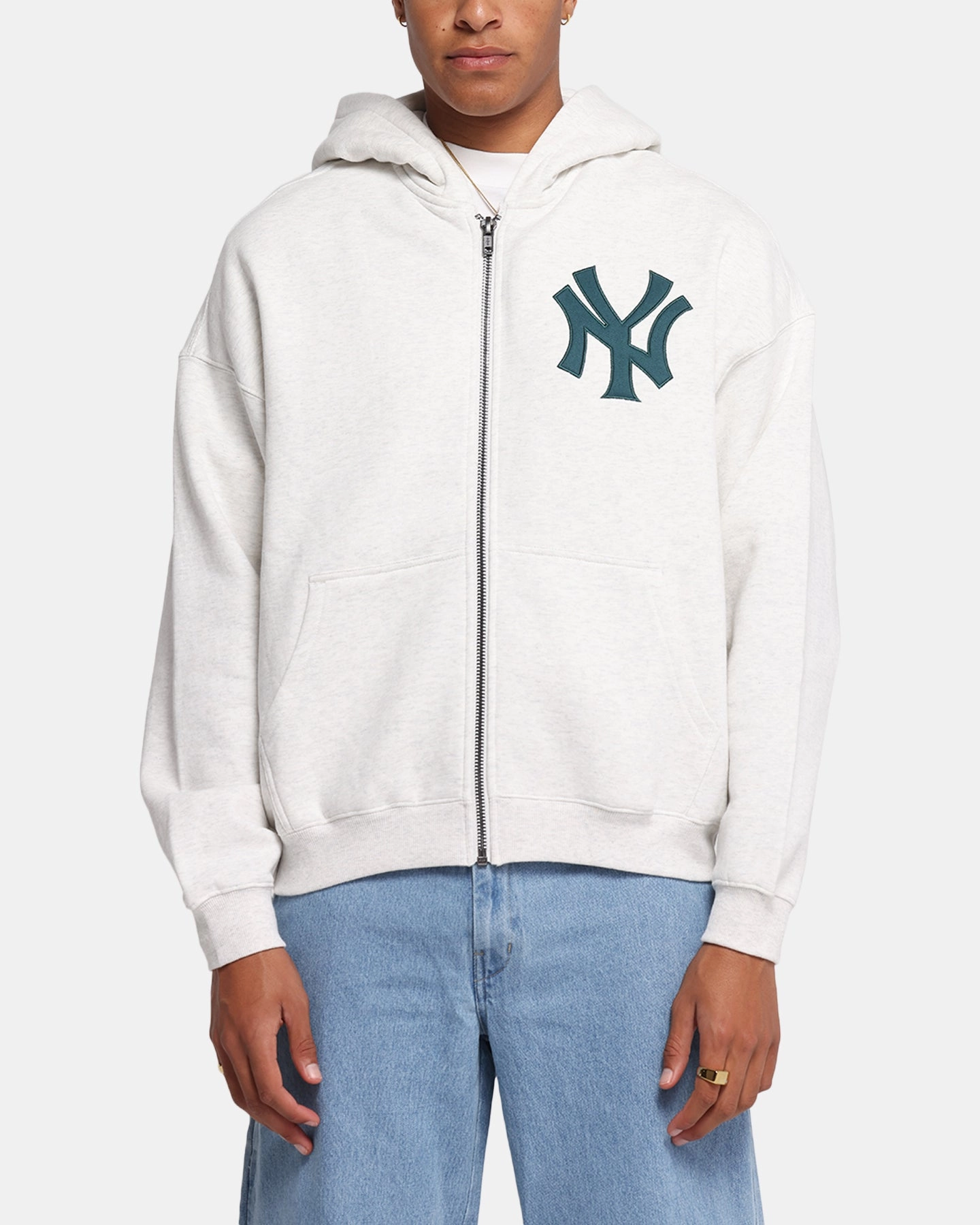 Child Majestic Athletic New York Yankees Arch FZ Boxy Hoodie White Marle