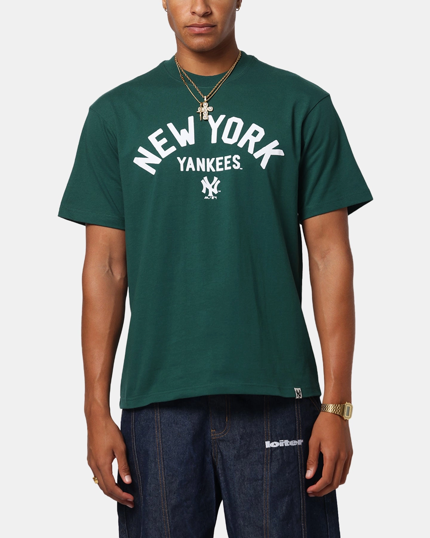 Majestic Athletic New York Yankees Arch Vintage T-Shirt Emerald Non Iron Fabric