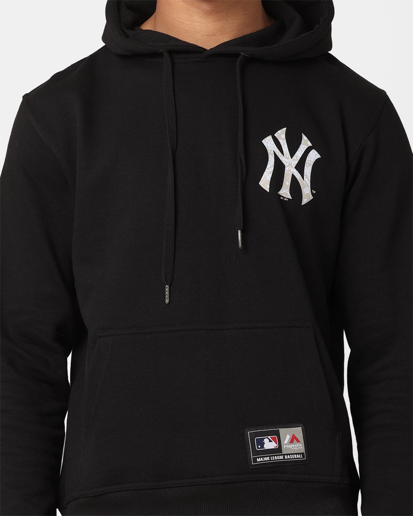 White Majestic Athletic New York Yankees Bandana Paisley Duke Hoodie Black