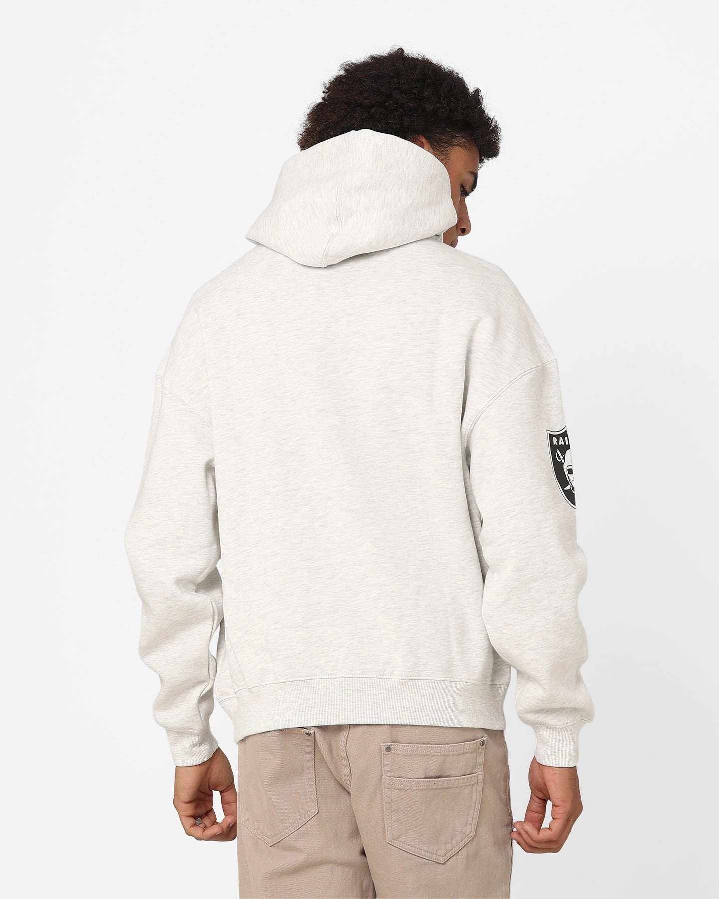 Majestic Athletic Oakland Raiders Vintage Athletic Pop Neck Hoodie Vintage White Marle Rain Blocker