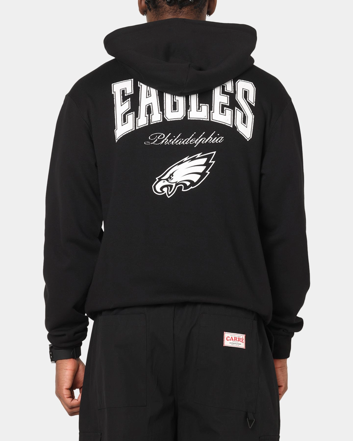 Majestic Athletic Philadelphia Eagles Champs Serial Mono Hoodie Black Heavyweight Terry Construction