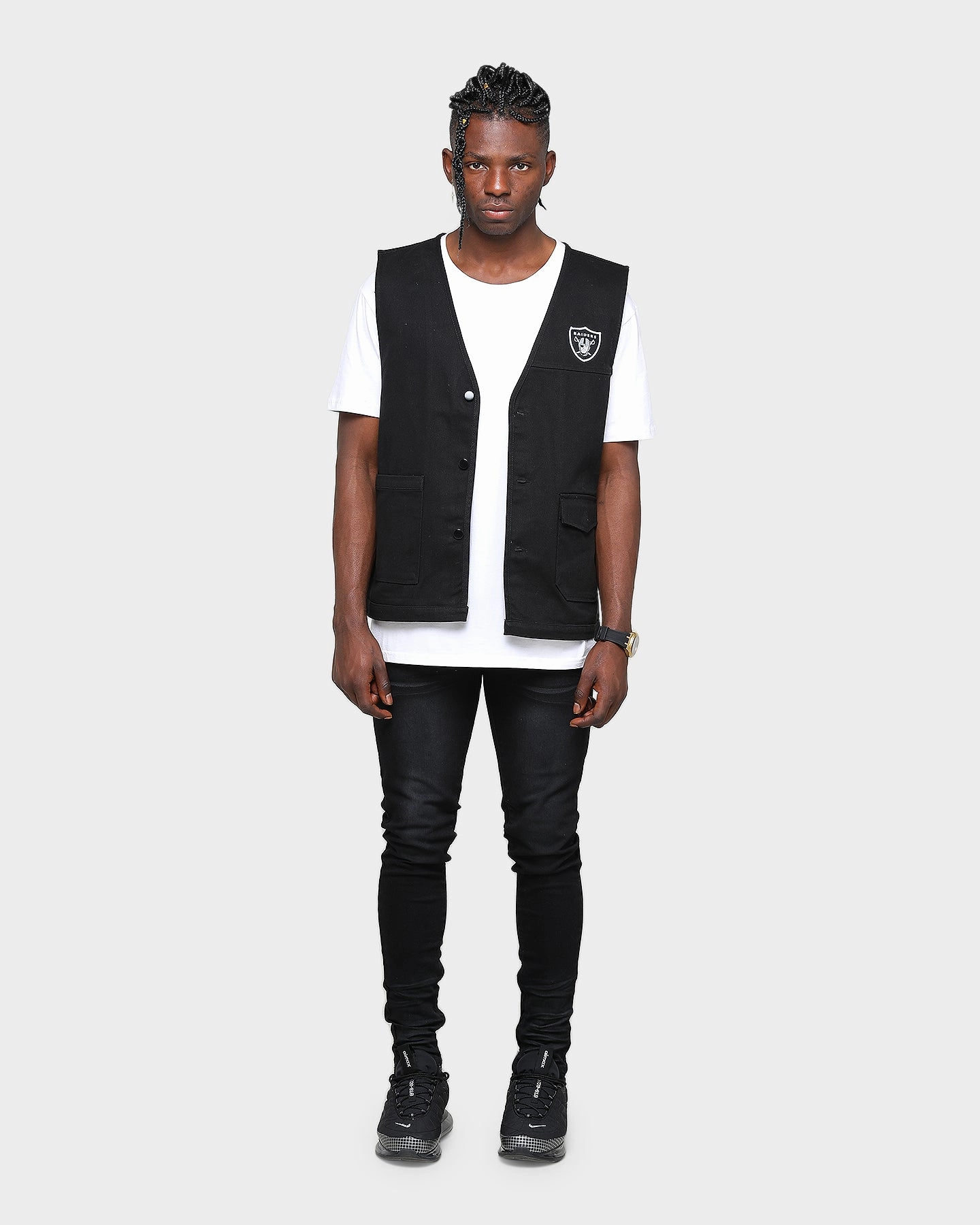 Majestic Athletic Raiders Denim Vest Black Daily Wear Summer Wear
