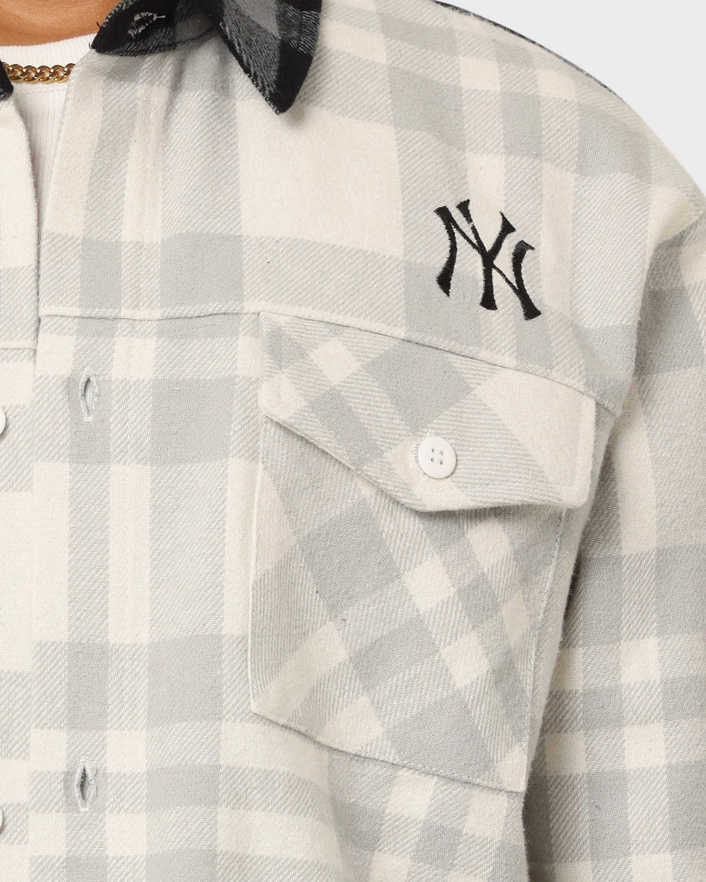 Planner suitable for summer sports Majestic Athletic Women's New York Yankees Split Check Shacket Optic White