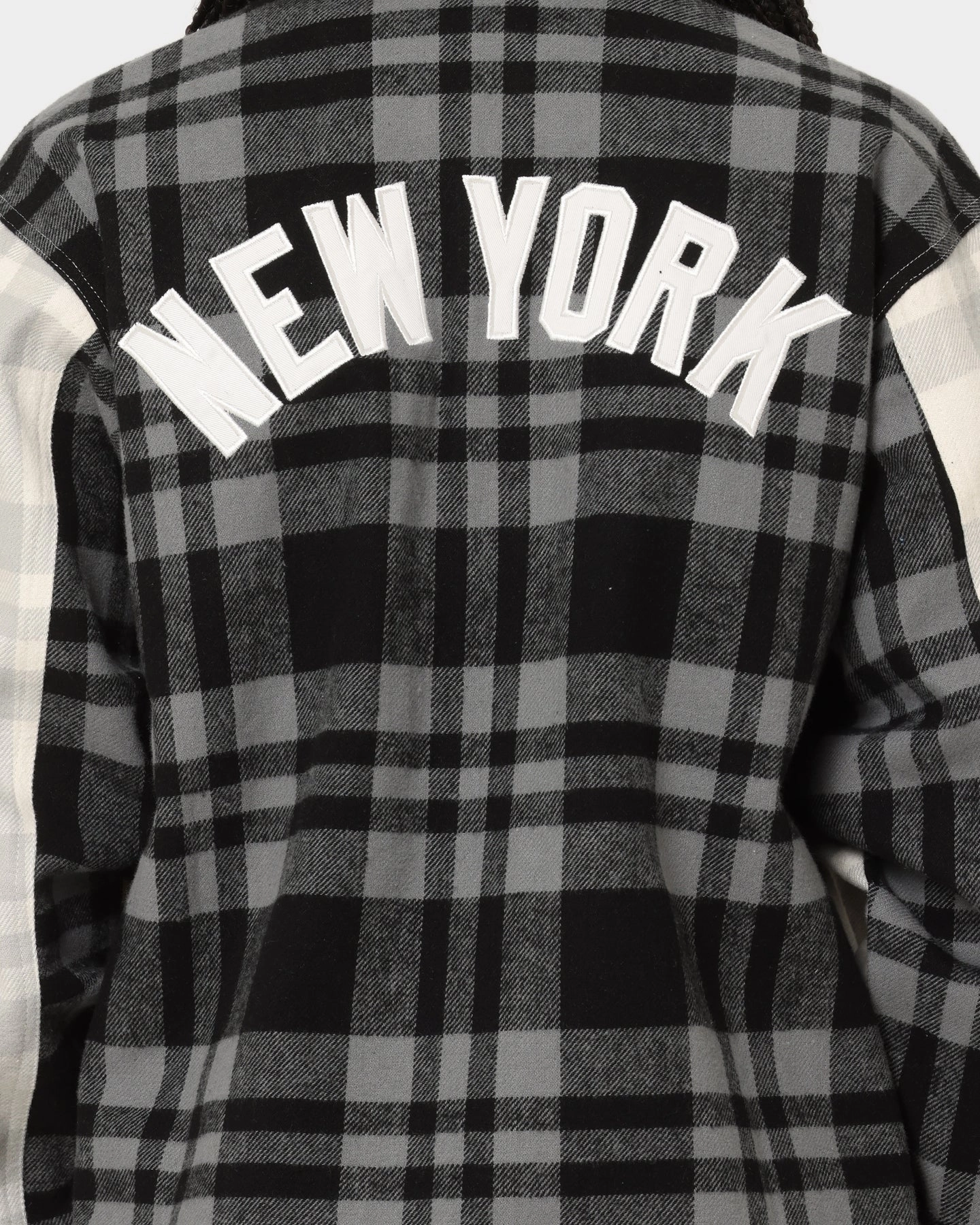 Majestic Athletic Women's New York Yankees Split Check Shacket Optic White Concealer Gift