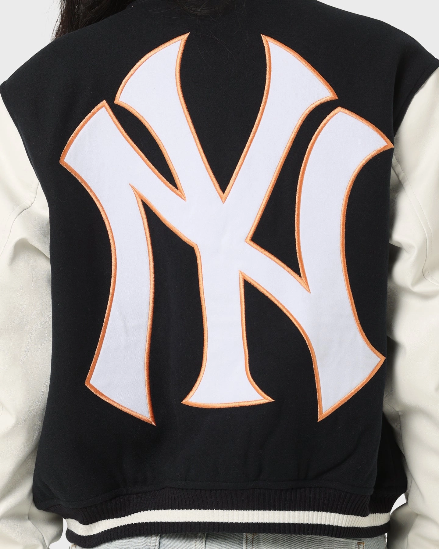 Business Meeting Majestic Athletic Women's New York Yankees Team Wordmark Melton/PU Jacket French Navy