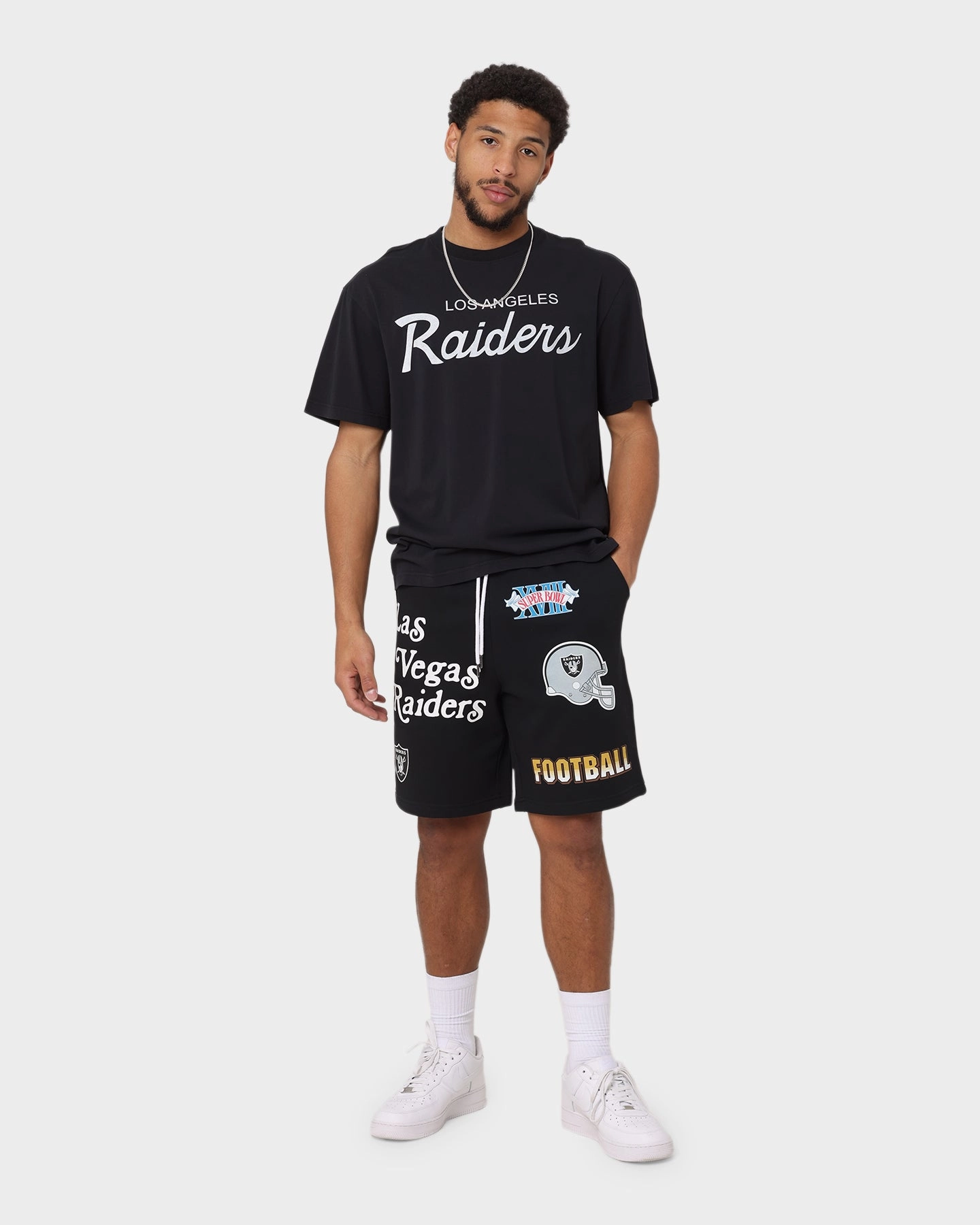 DurableStitching hip look Majestic Athletics Las Vegas Raiders Puff Print Patch Fleece Shorts Faded Black