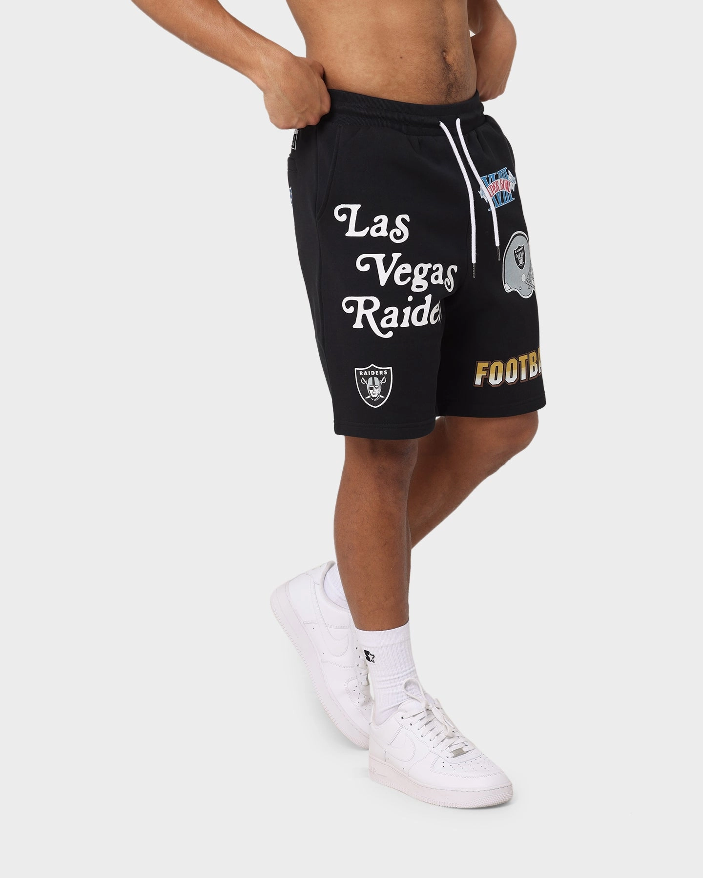 No Slip Gripper fishing outfit Majestic Athletics Las Vegas Raiders Puff Print Patch Fleece Shorts Faded Black