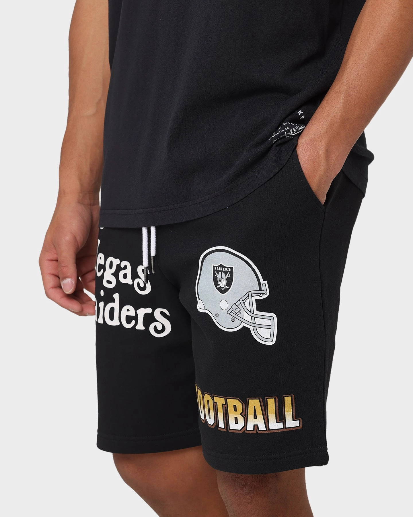 Soft Waist Majestic Athletics Las Vegas Raiders Puff Print Patch Fleece Shorts Faded Black