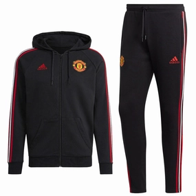 dirt-resistant Manchester United Casual 3S black hooded tracksuit 2022/23 - Adidas