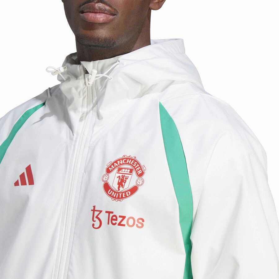 earring Manchester United soccer training rain jacket 2023/24 white - Adidas