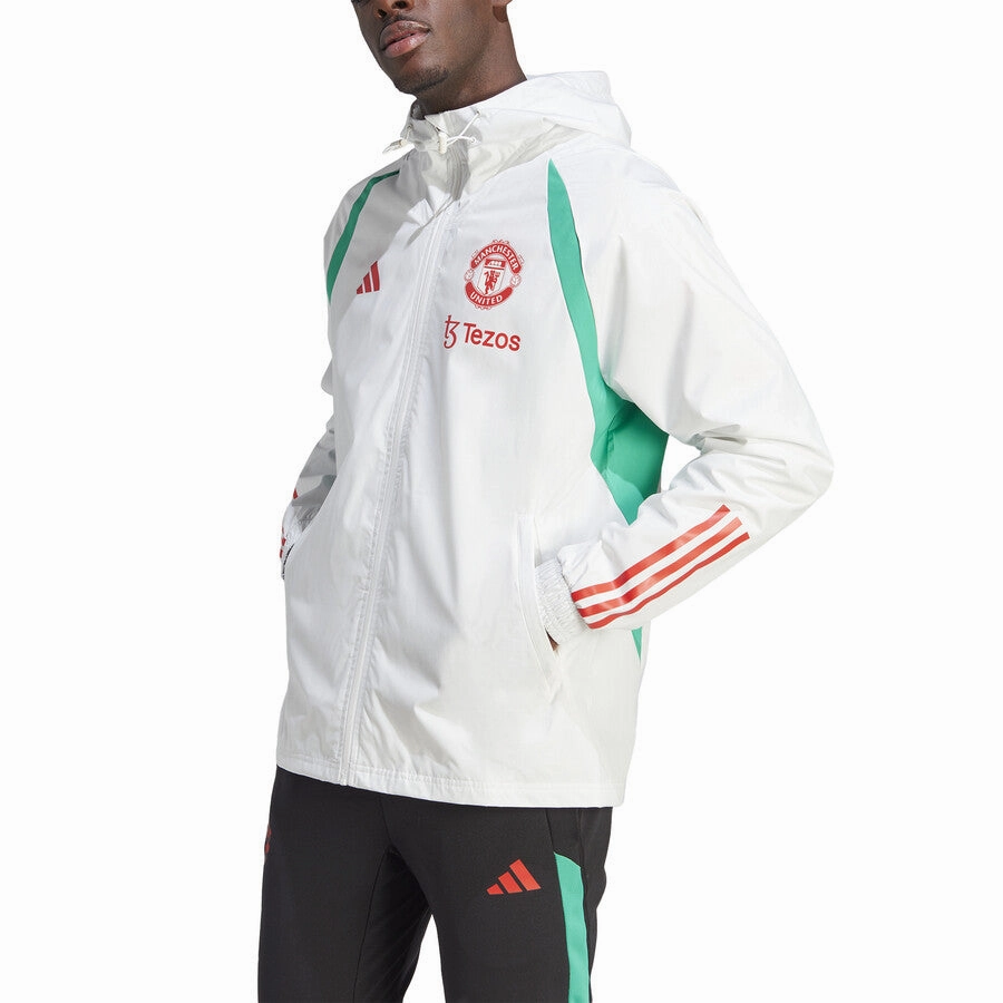Sporty apparel EasyCare Fabric Manchester United soccer training rain jacket 2023/24 white - Adidas