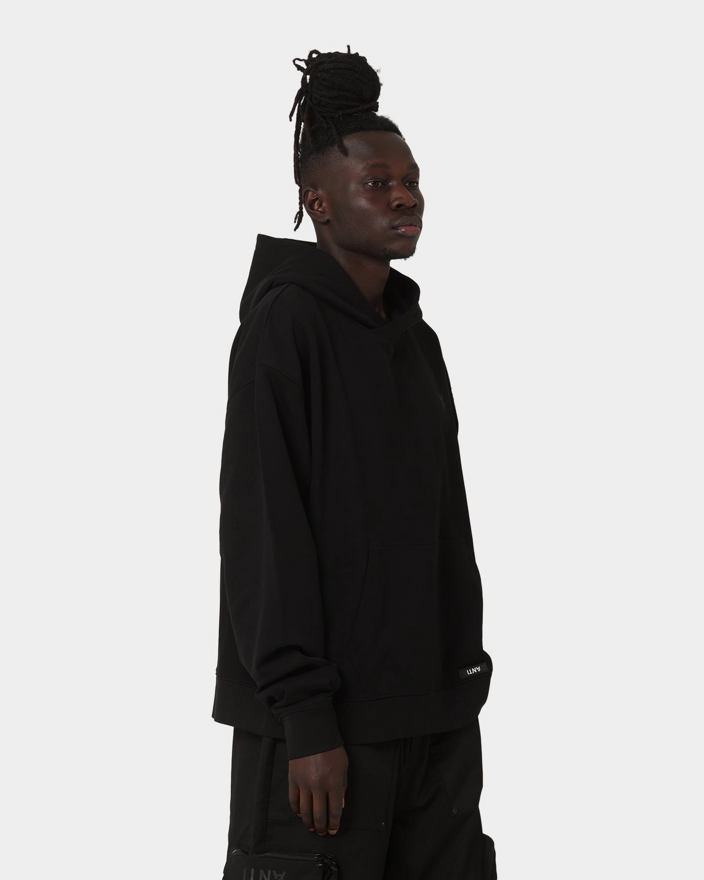 The Anti Order Boxy Drop Shoulder Hoodie Black suitable for advertising campaigns