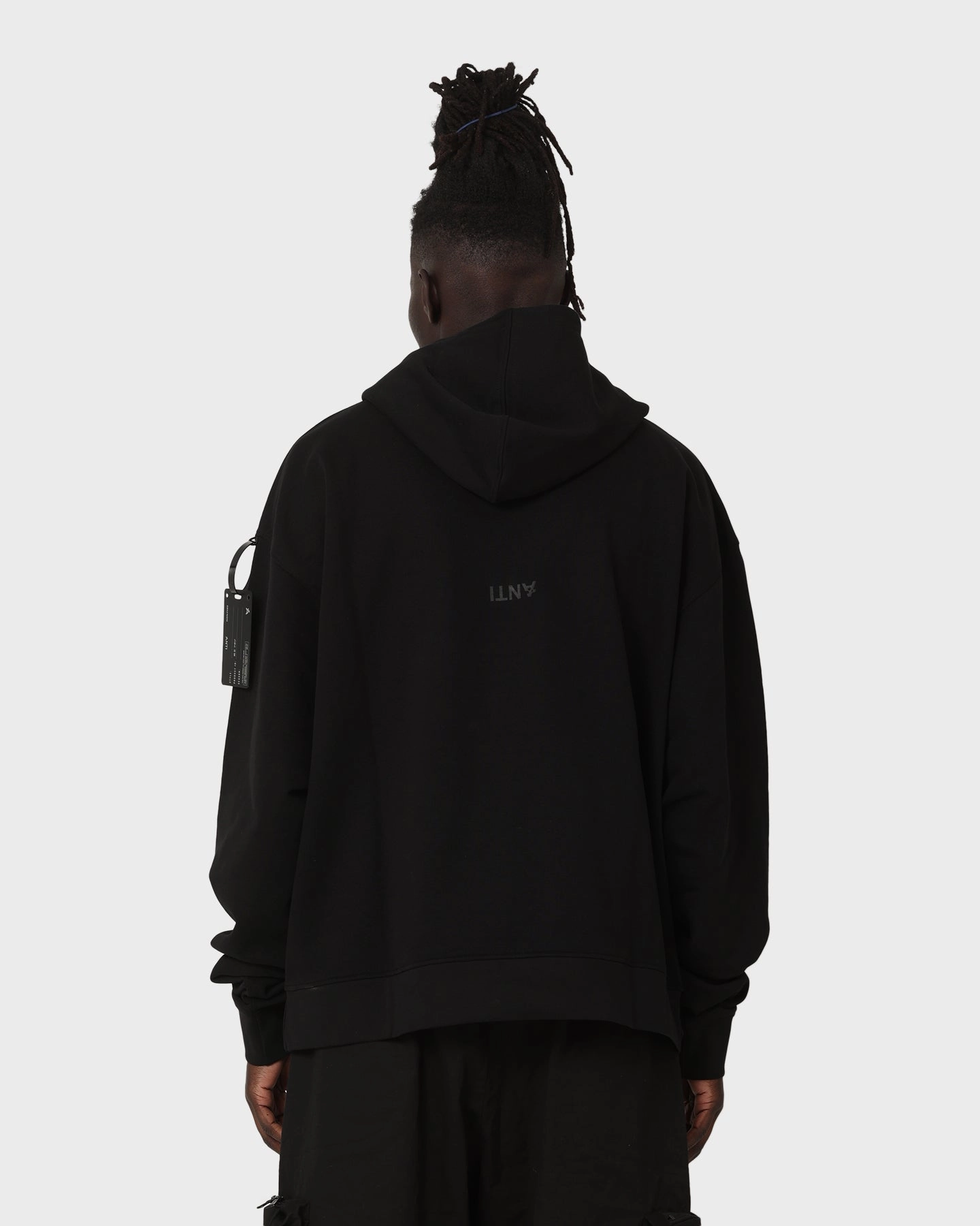 Zipper Closure The Anti Order Boxy Drop Shoulder Hoodie Black
