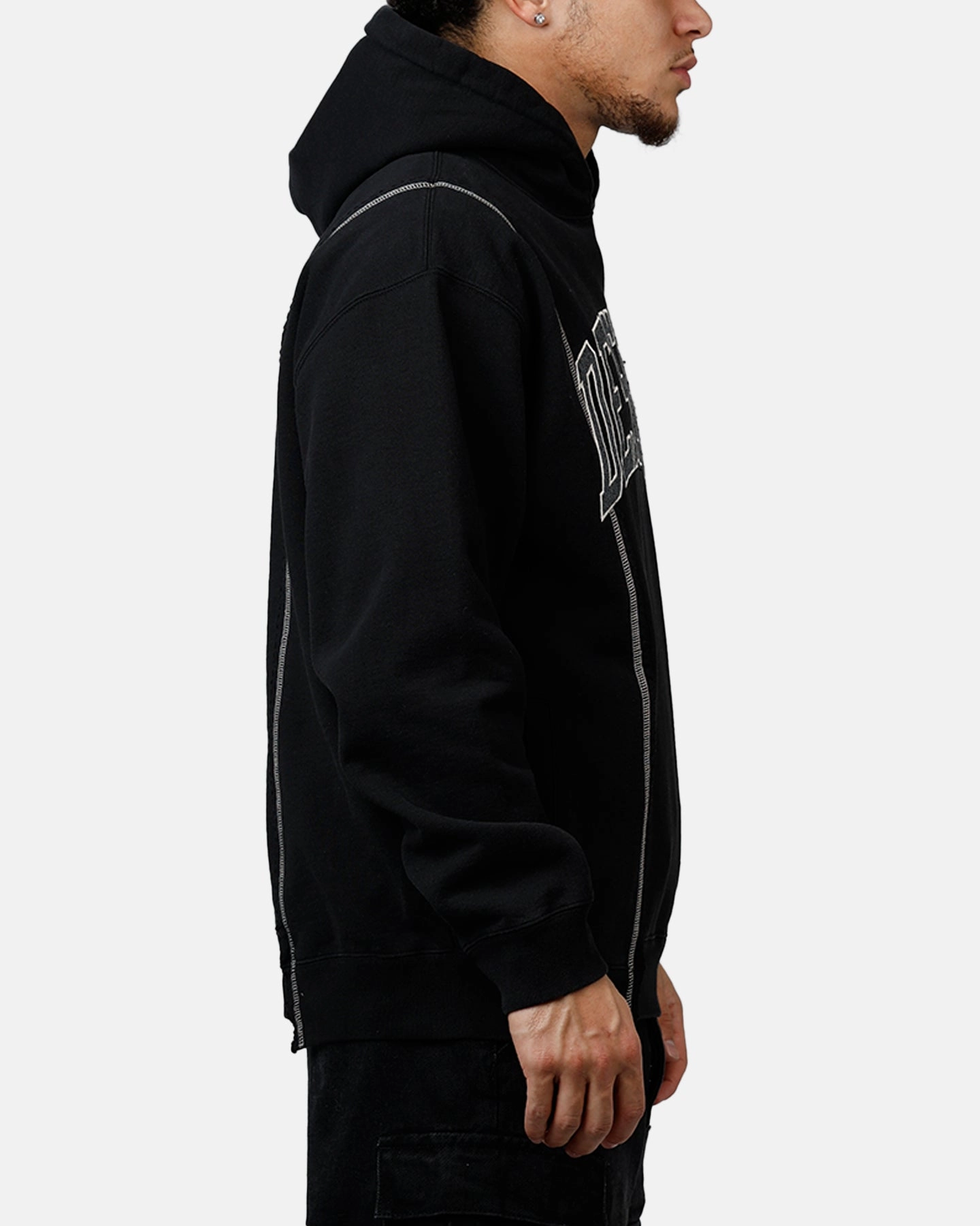 Market Designer Split Hoodie Washed Black Rollaway Collar Feature Grade
