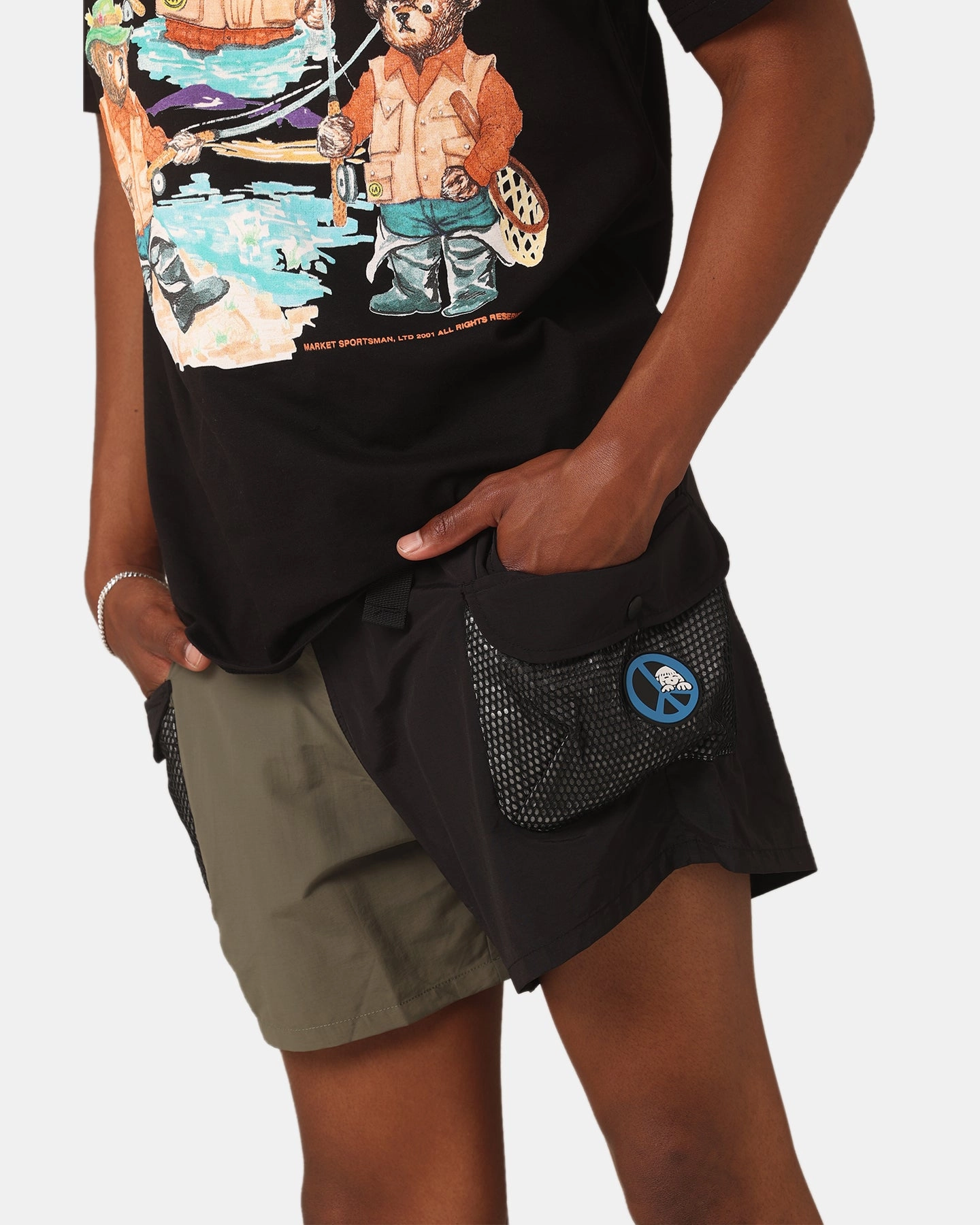 Market Garden Tech Shorts Black/Olive Glide On Mobility Cut