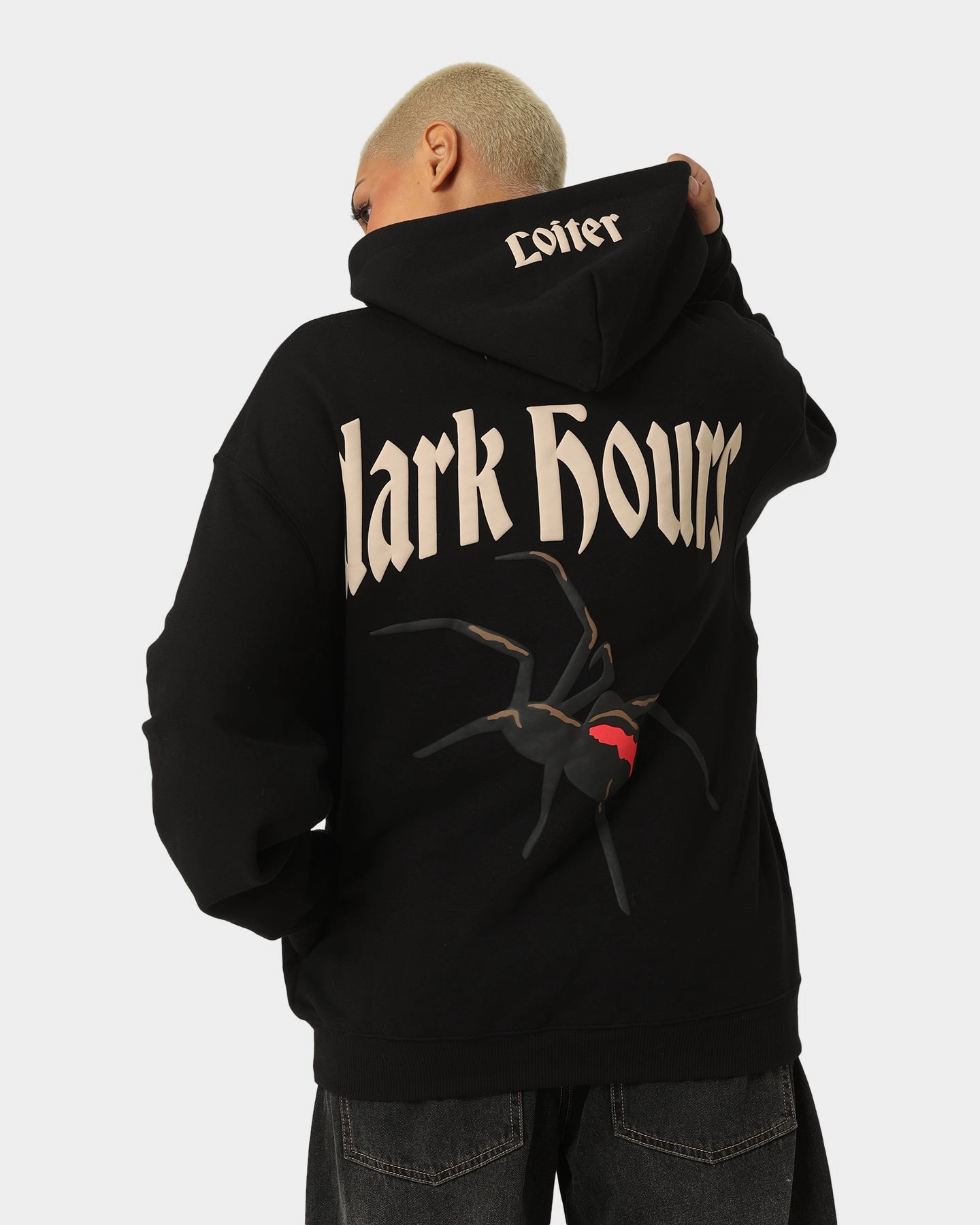 Loiter Dark Hours Hoodie Off Black Feel Raglan sleeves