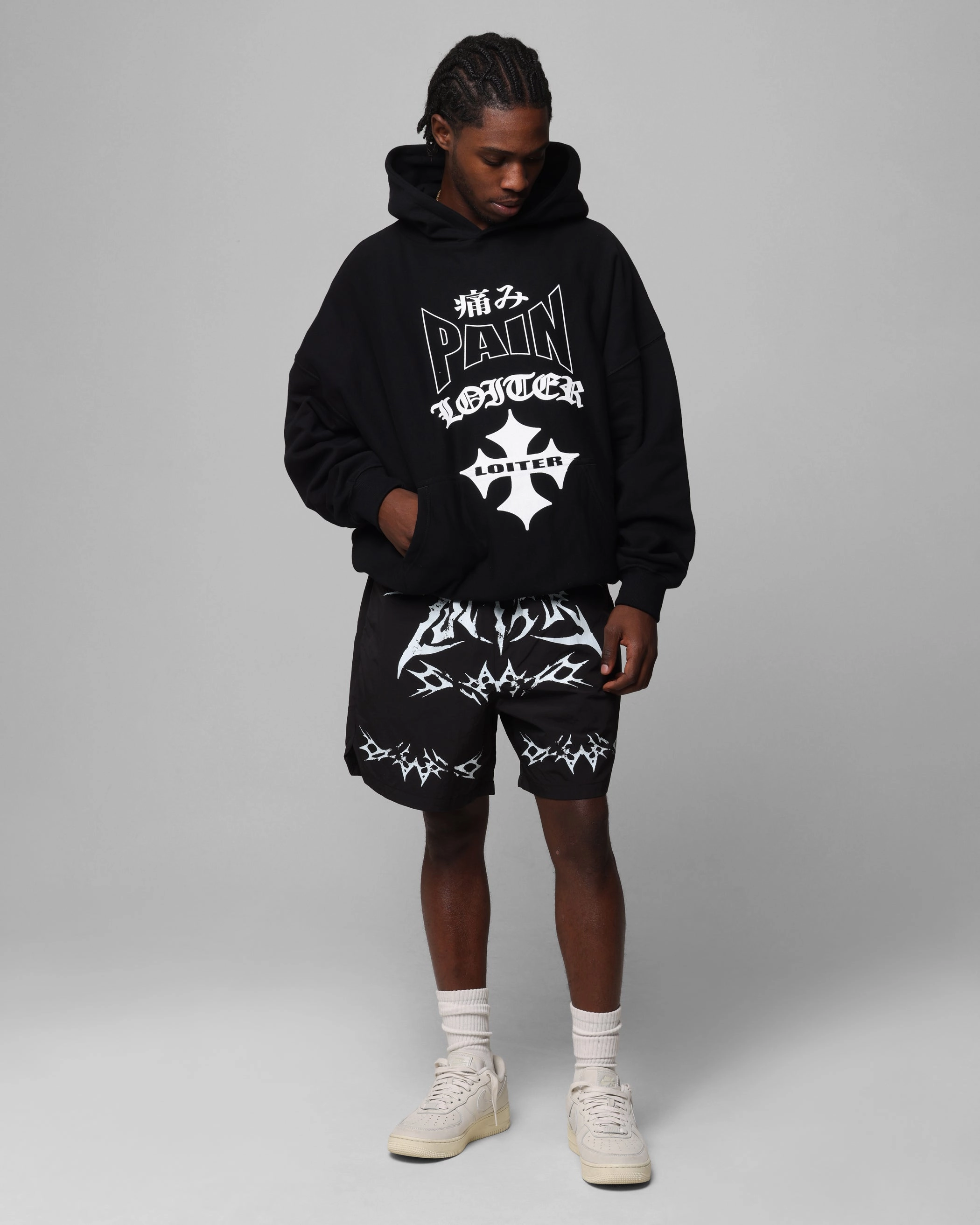 Loiter Stacked Metal Walk Shorts Black Chafe Resistant Seams