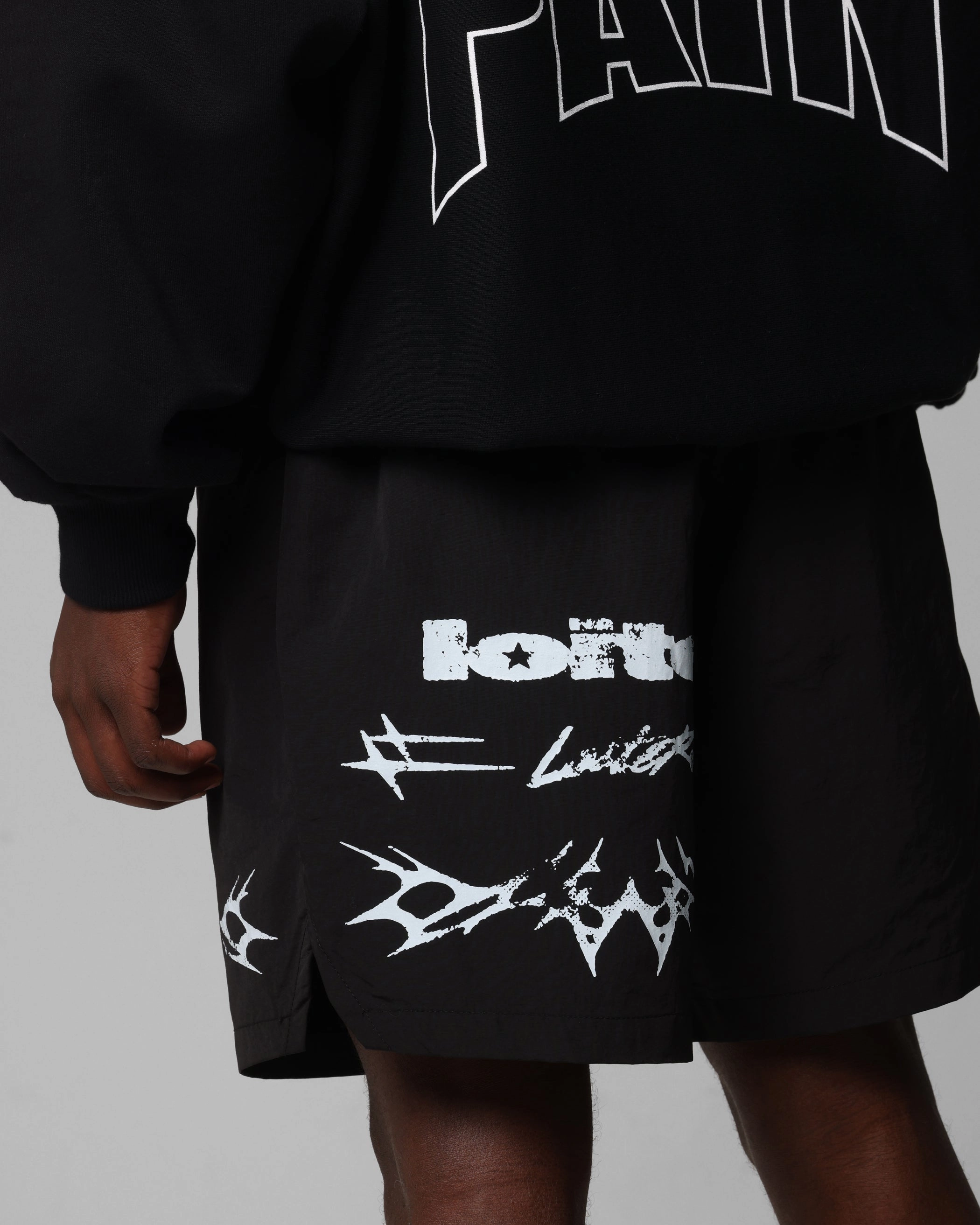 printed shorts Ergonomic Panel Design Loiter Stacked Metal Walk Shorts Black
