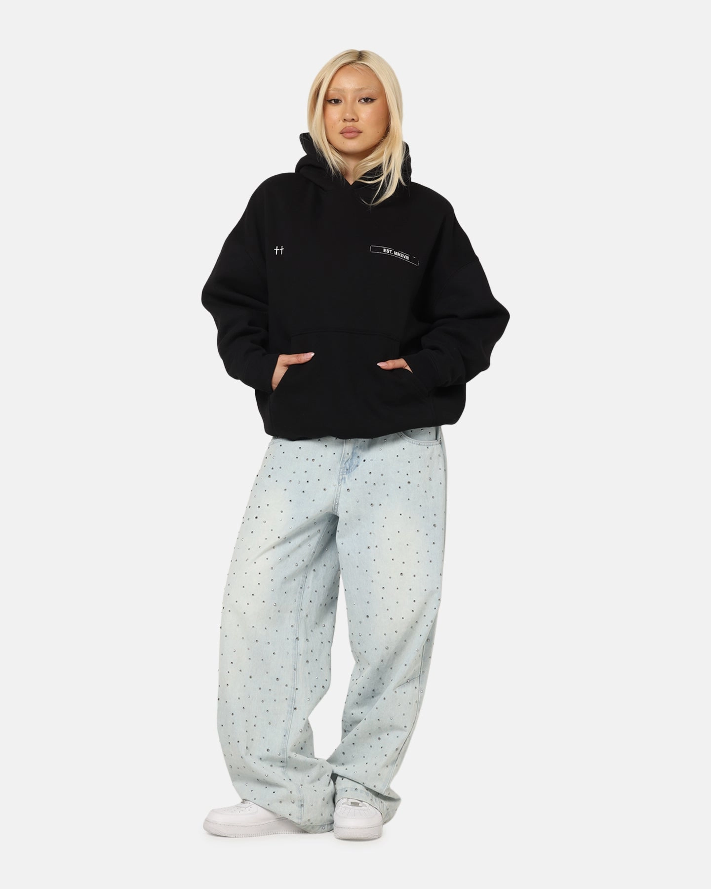 Saint Morta Liberty Boxy Hoodie Black Signature Piece Extended Back Length