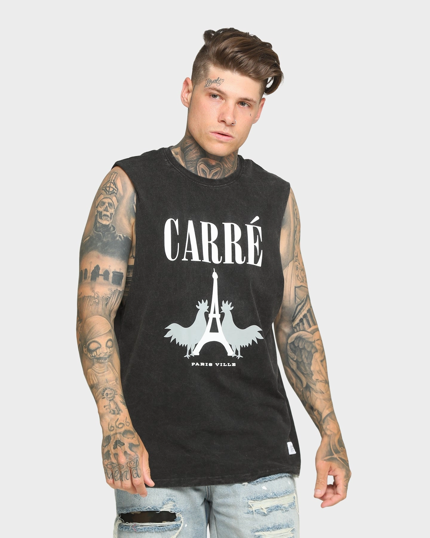 Carr?? Le Coq Classique Muscle T-Shirt Washed Black Floral Pattern Outdoor Gear