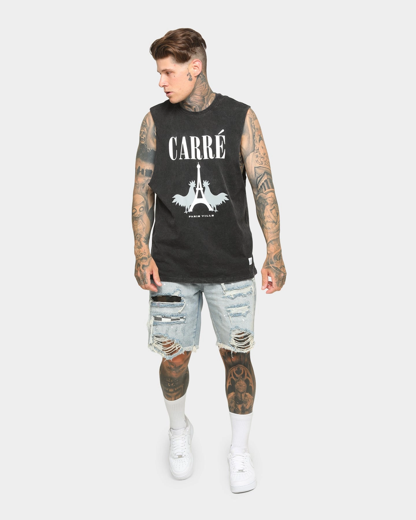 Carr?? Le Coq Classique Muscle T-Shirt Washed Black Non Shrink Material Organic Cotton Construction
