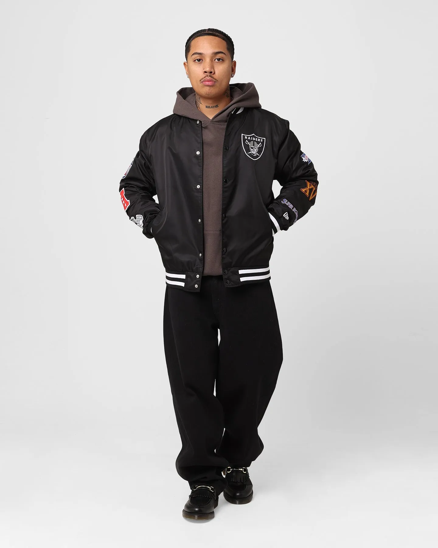 Plan New Era Las Vegas Raiders Nylon Varsity Jacket Black