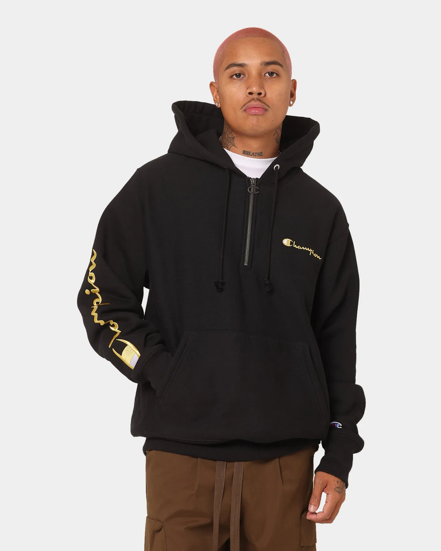 Produce Champion Reverse Weave Quarter Zip Hoodie Black/Gold