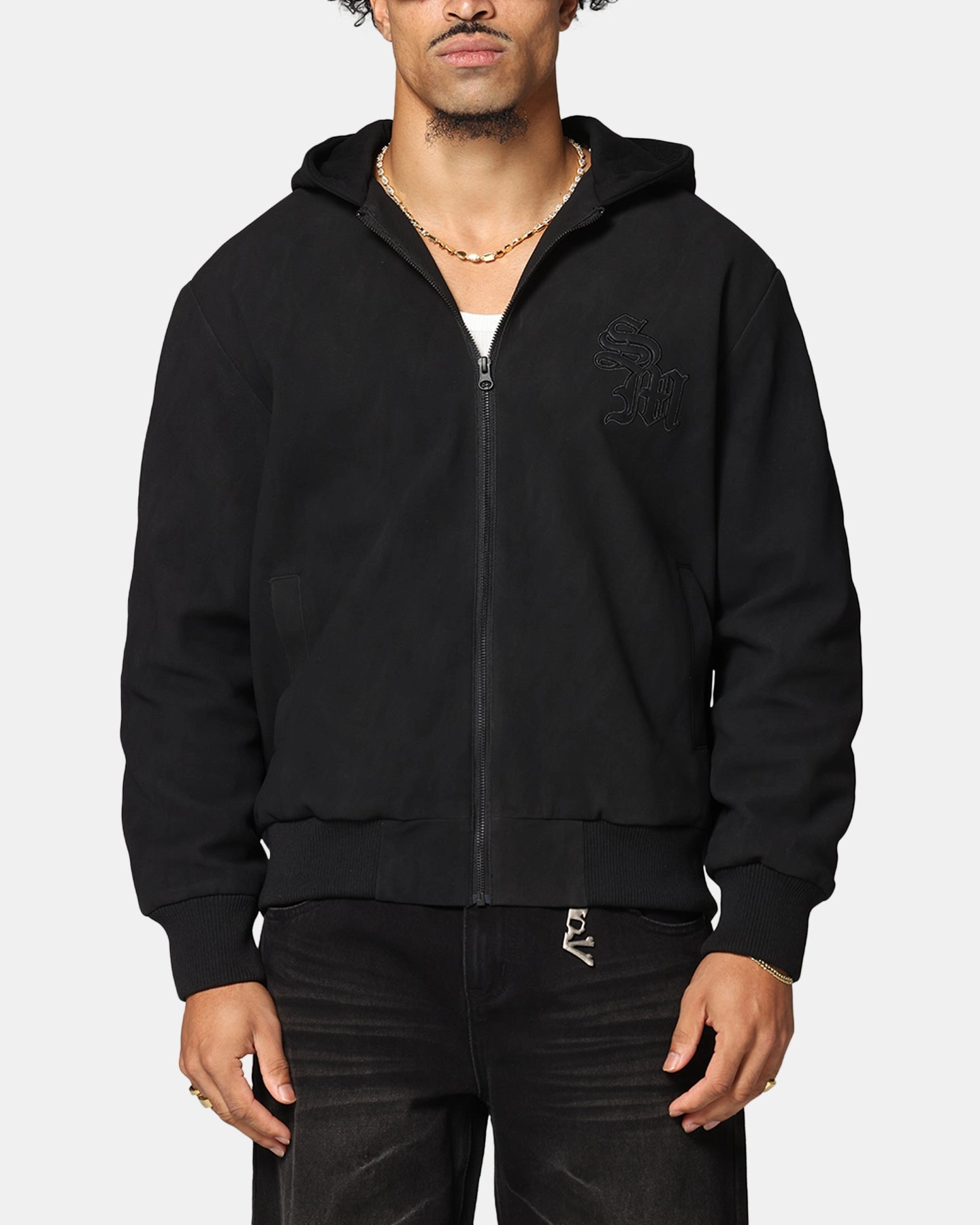 Easy Movement Perfection Saint Morta Gothic Hooded PU Bomber Jacket Black/Black