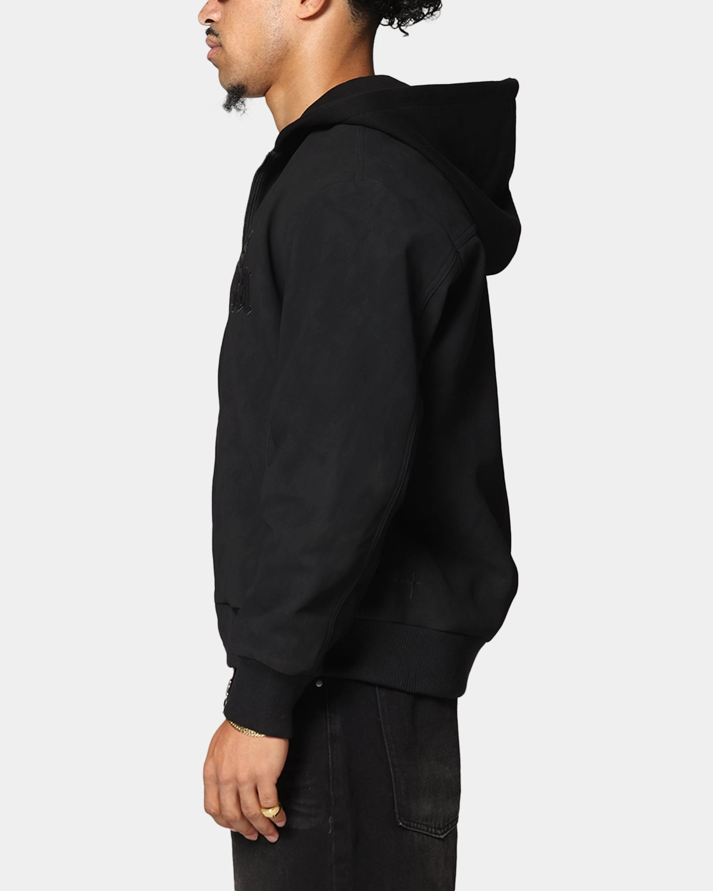 Saint Morta Gothic Hooded PU Bomber Jacket Black/Black Unstructured Shoulder Cut Sports use