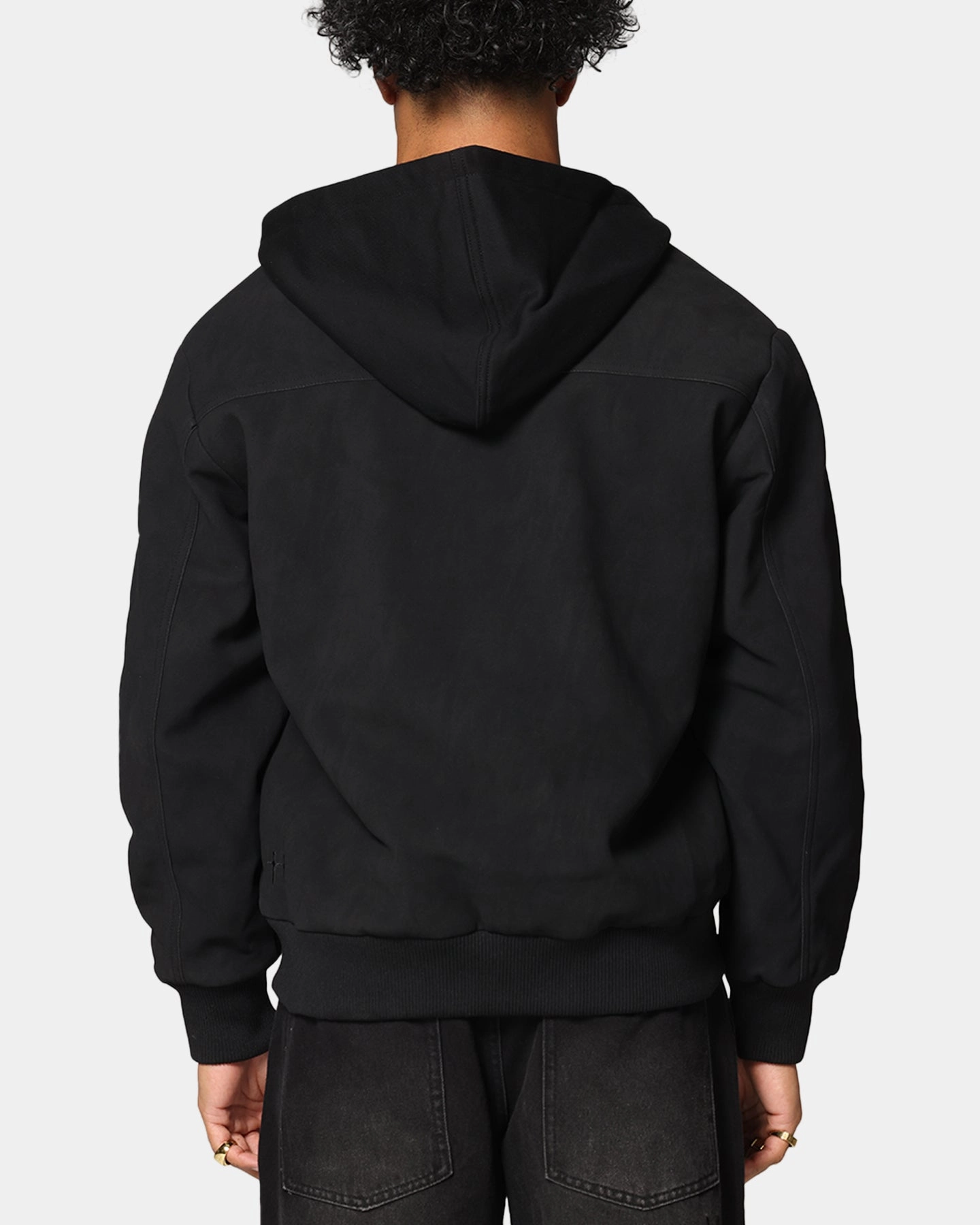 Seamless construction Saint Morta Gothic Hooded PU Bomber Jacket Black/Black