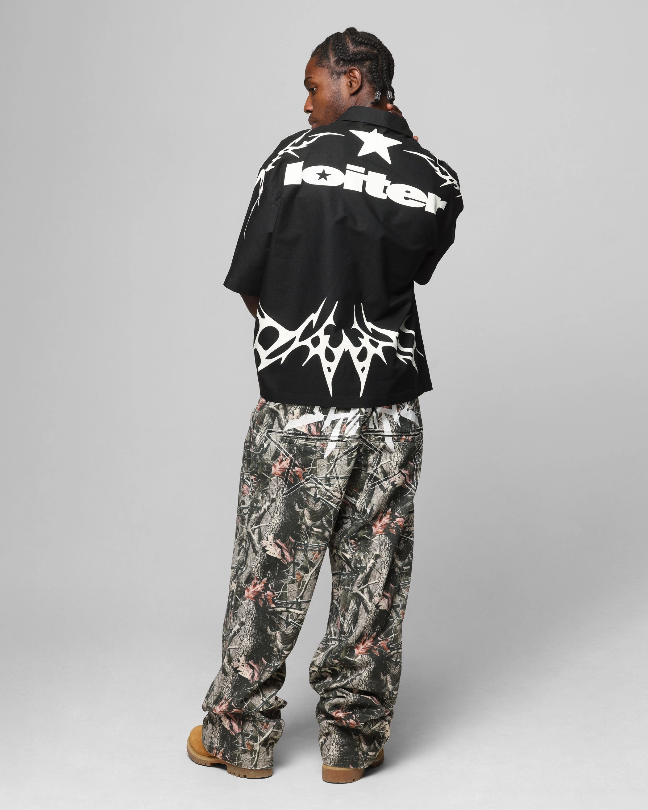 Formal Elegance Loiter Cyber Zip Up Short Sleeve Shirt Black