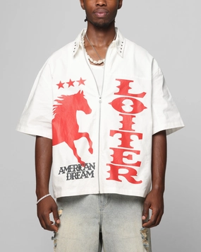 Loiter Rodeo Zip Up Shirt Off White Anti Static Finish