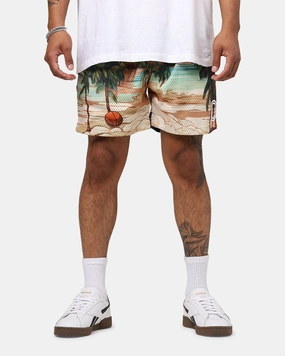 Chill Look Snag Free Zipper Overtime Paradise Palm Shorts Palm Print