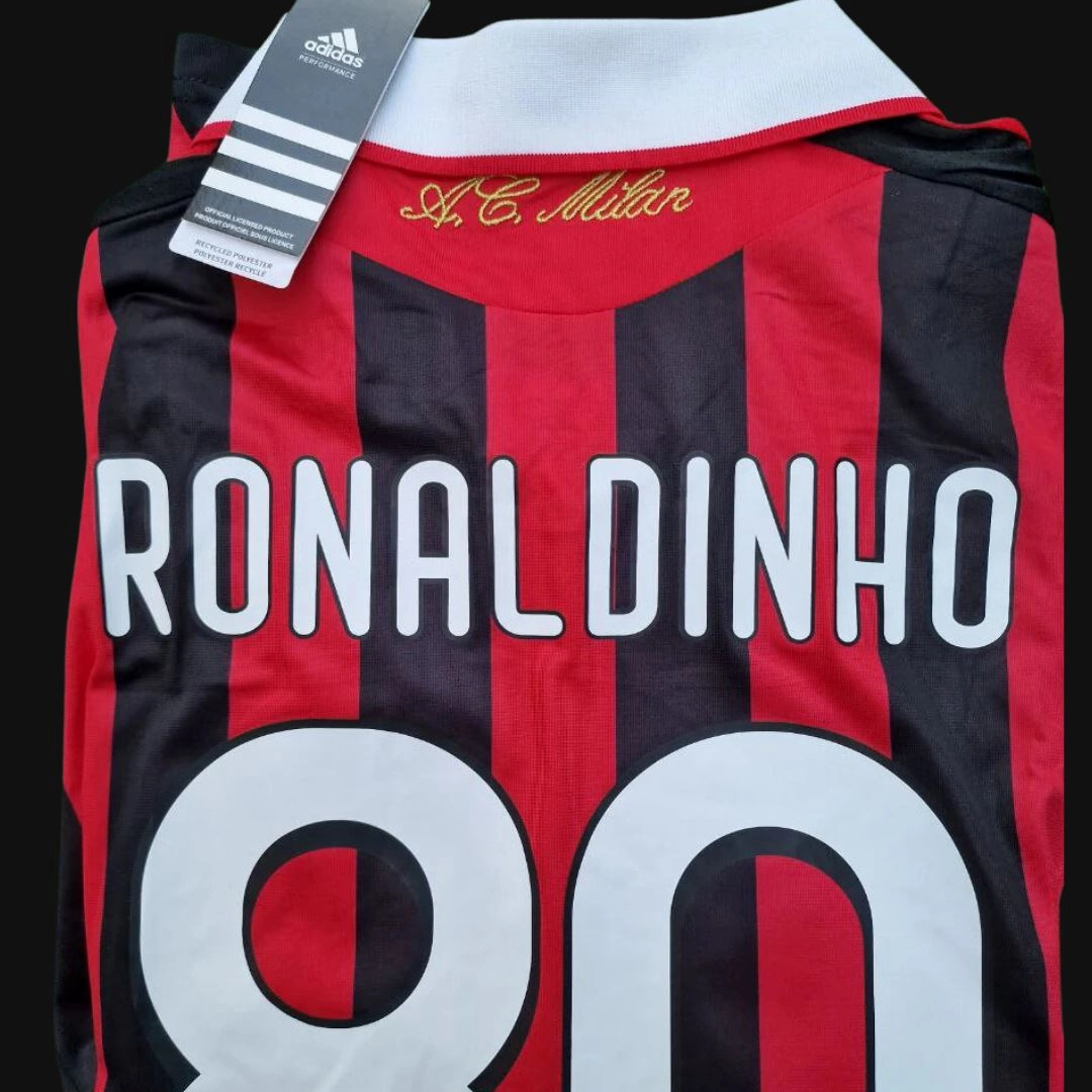 Flexible Design Low Profile Drop Shoulder 2009/10 AC Milan Home Jersey Long Sleeve