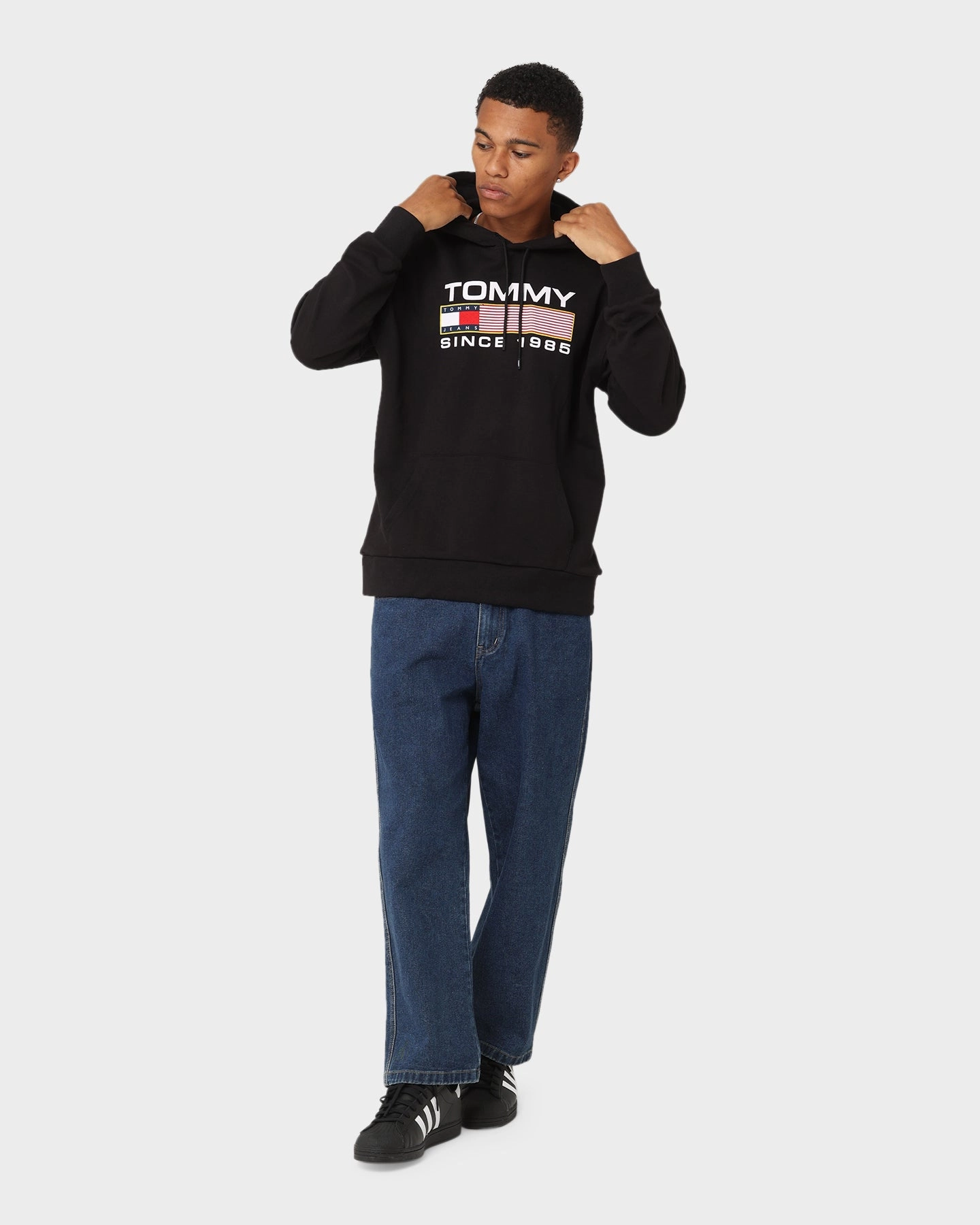 Multi Panel Construction Tommy Jeans TJM Regular Athletic Logo Hoodie Black