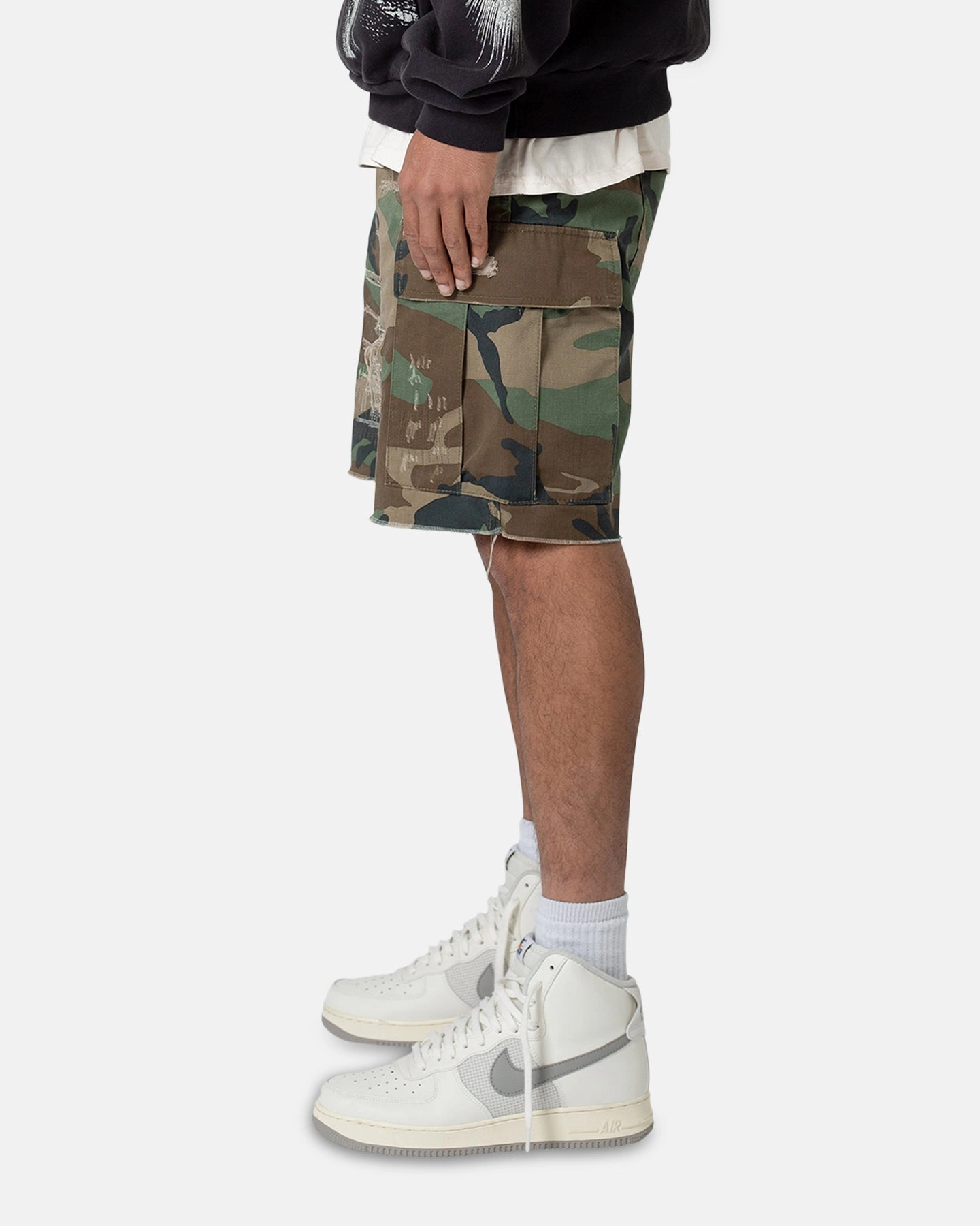 MNML Distressed Cargo Shorts Camo Jogging Ready Artisanal