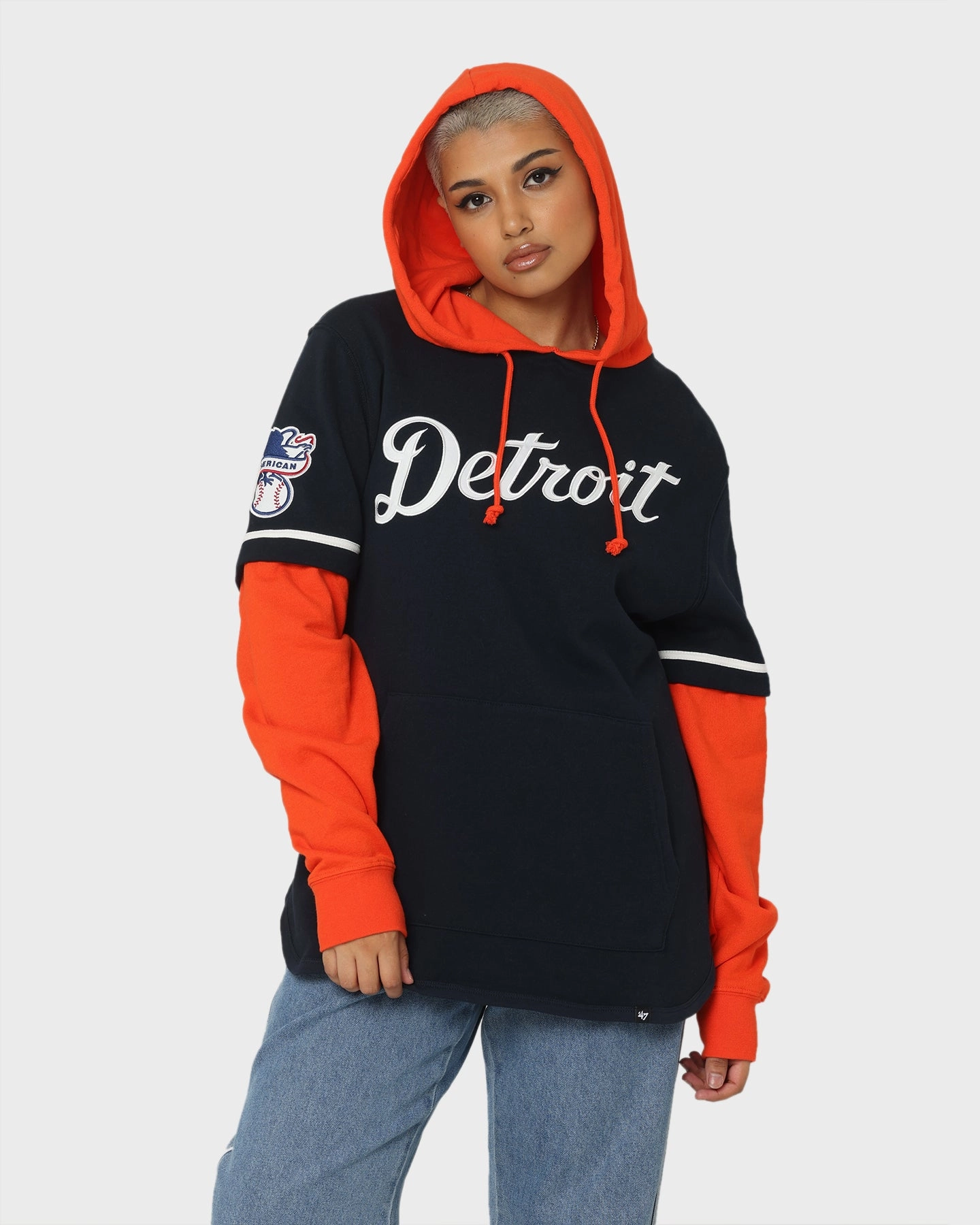 47 Brand Detroit Tigers Shortstop Hoodie Fall Navy Streetwear Style Easy Protection