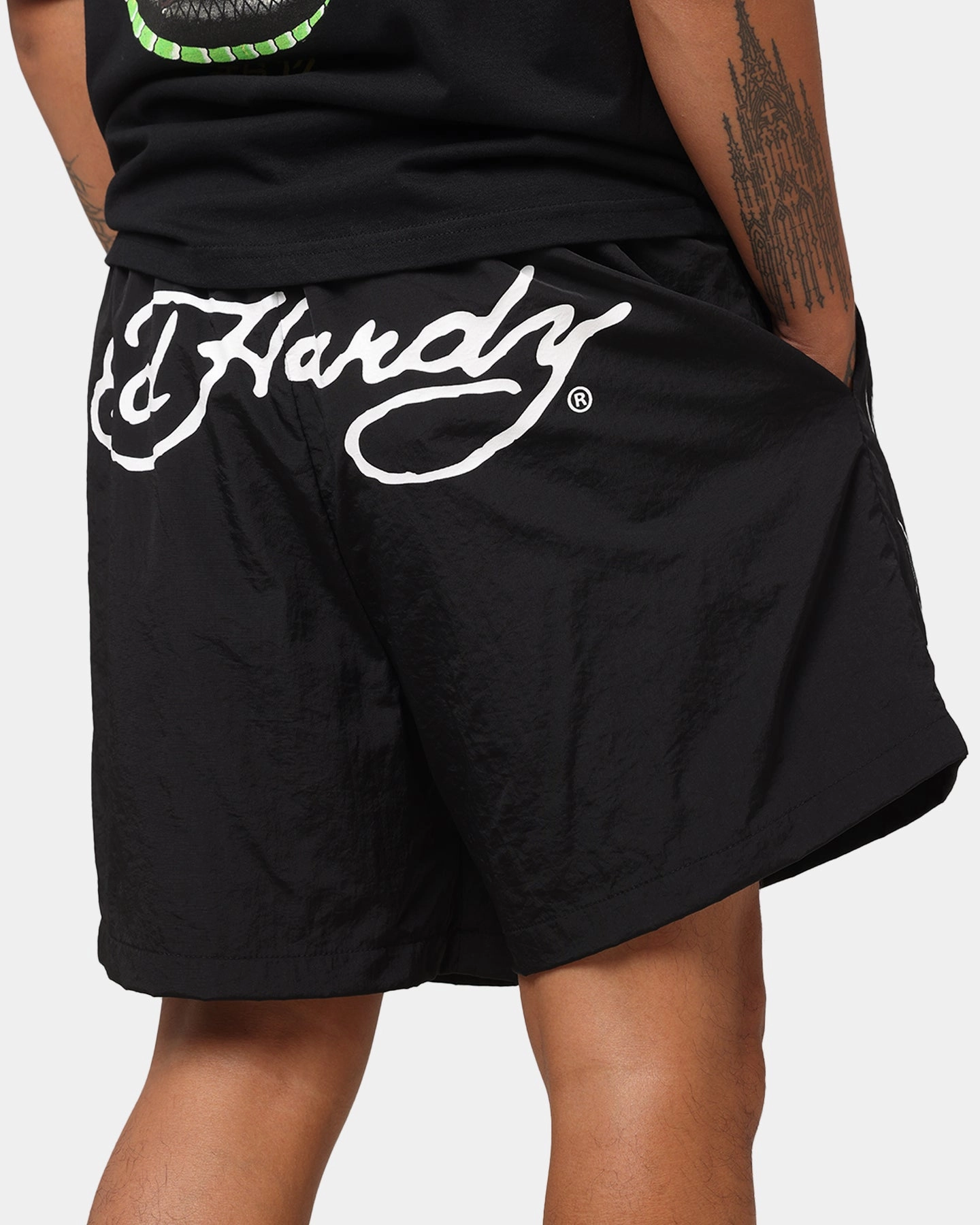 Clean Aesthetic Ed Hardy Tribal Dragon Shorts Black
