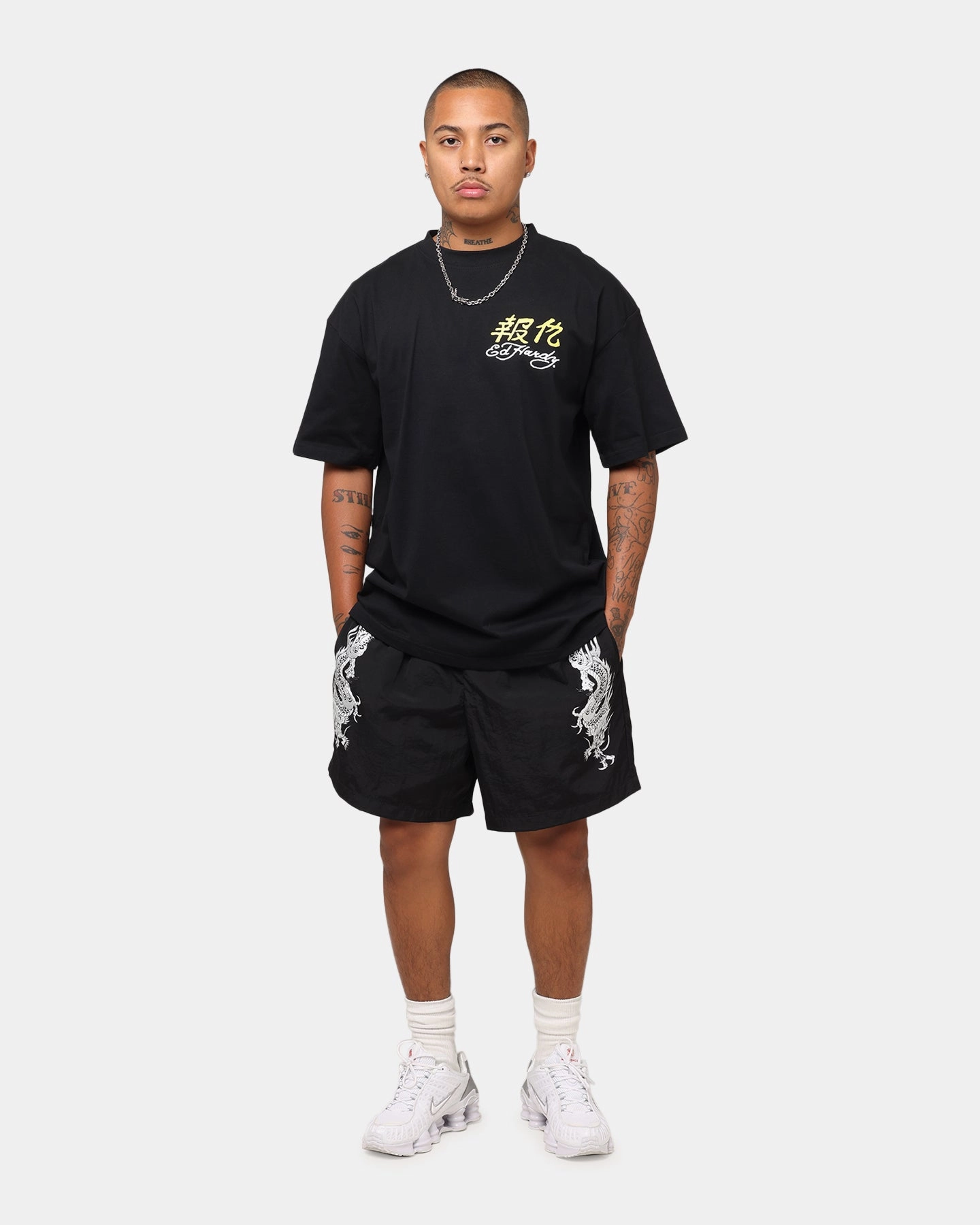 adult clothing Ed Hardy Tribal Dragon Shorts Black