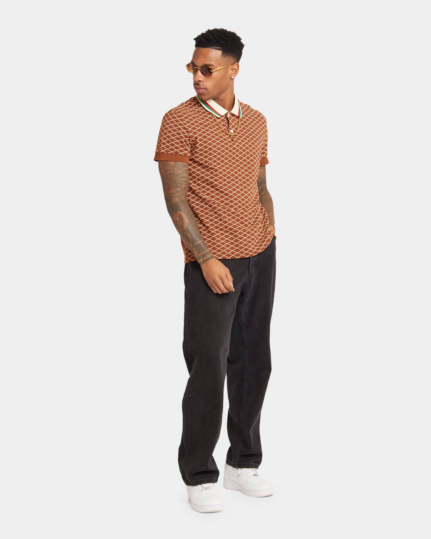 Modern Cut Travel Staple XXIII Printed Polo Brown