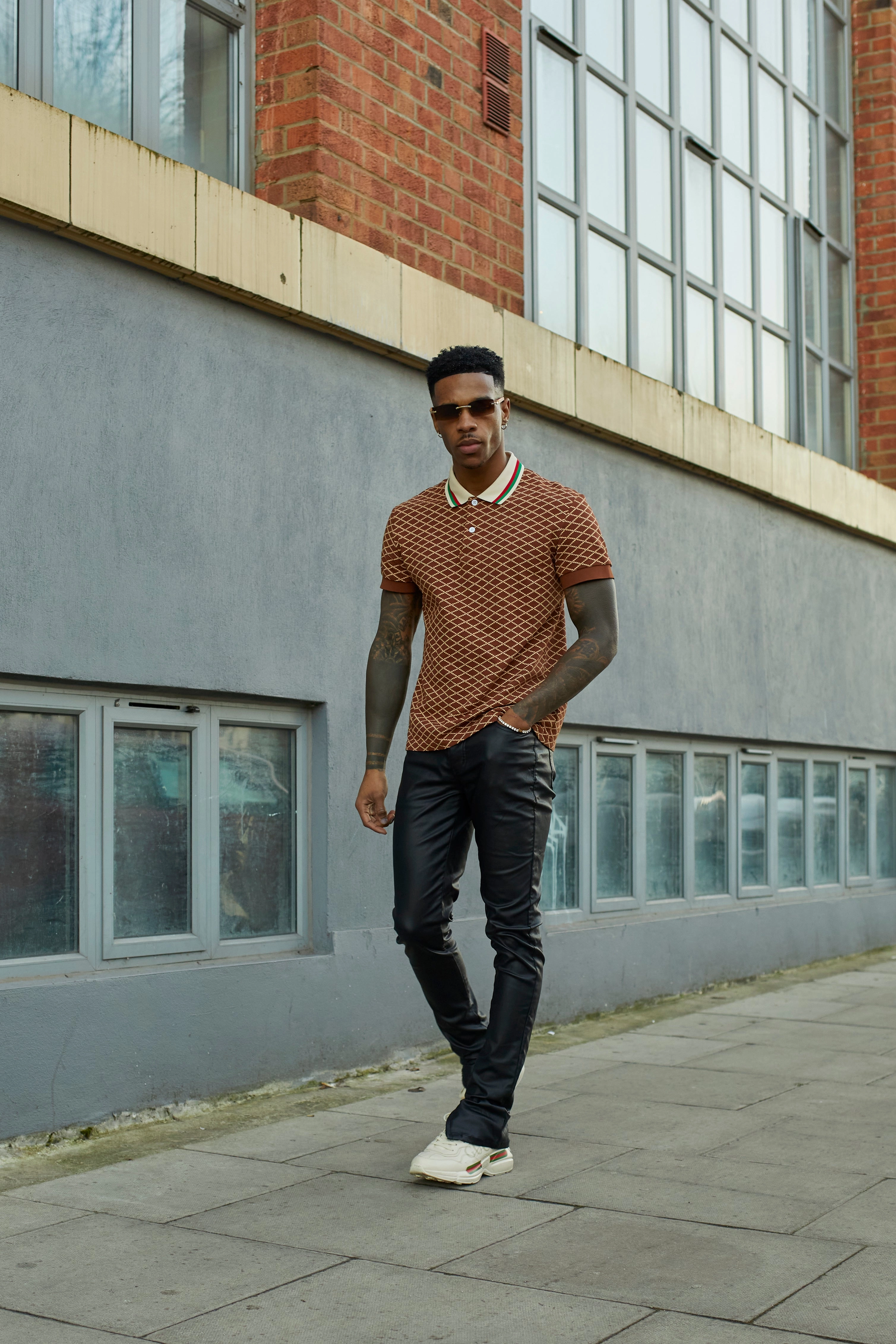 DoubleStitched Seams NonRestrictive Shoulder Design XXIII Printed Polo Brown