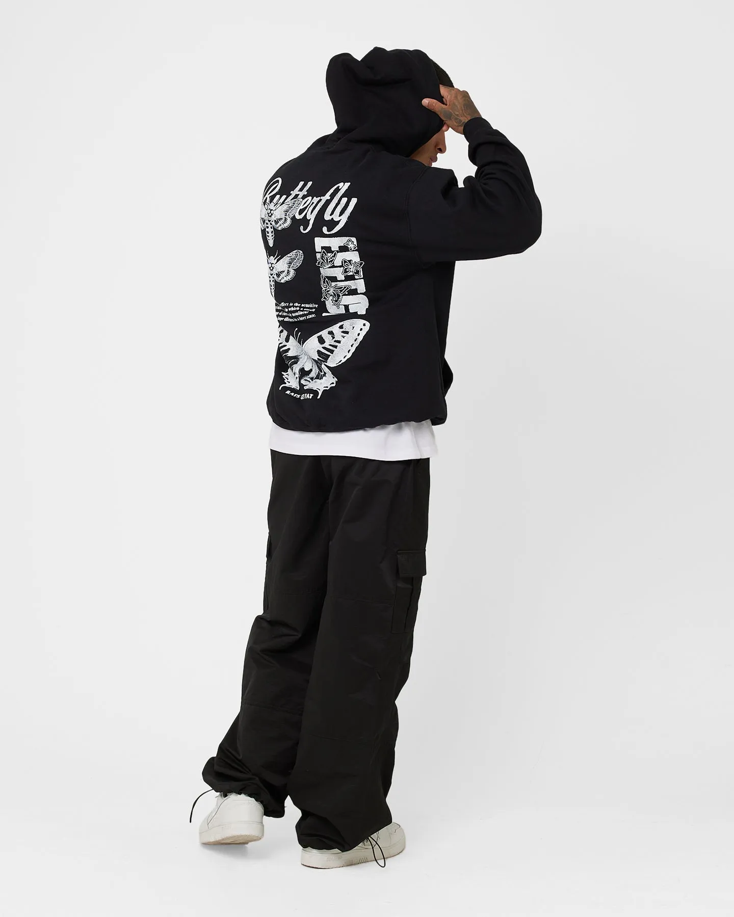 Rats Get Fat Butterfly Effect Hoodie Black Rollaway Collar Feature