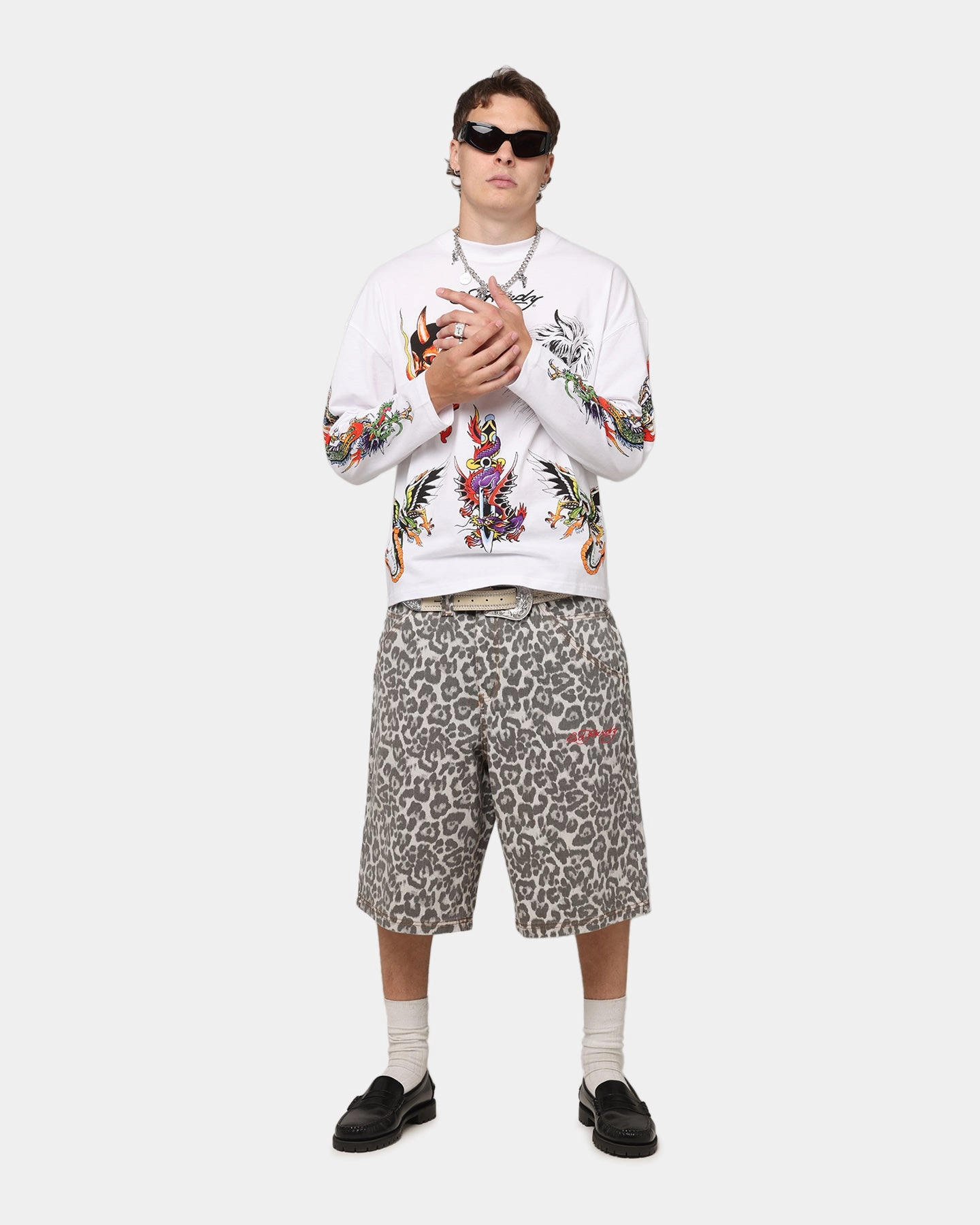 TaglessDesign Smart Wear Ed Hardy Ed's Tattooing Long Sleeve T-Shirt Off White