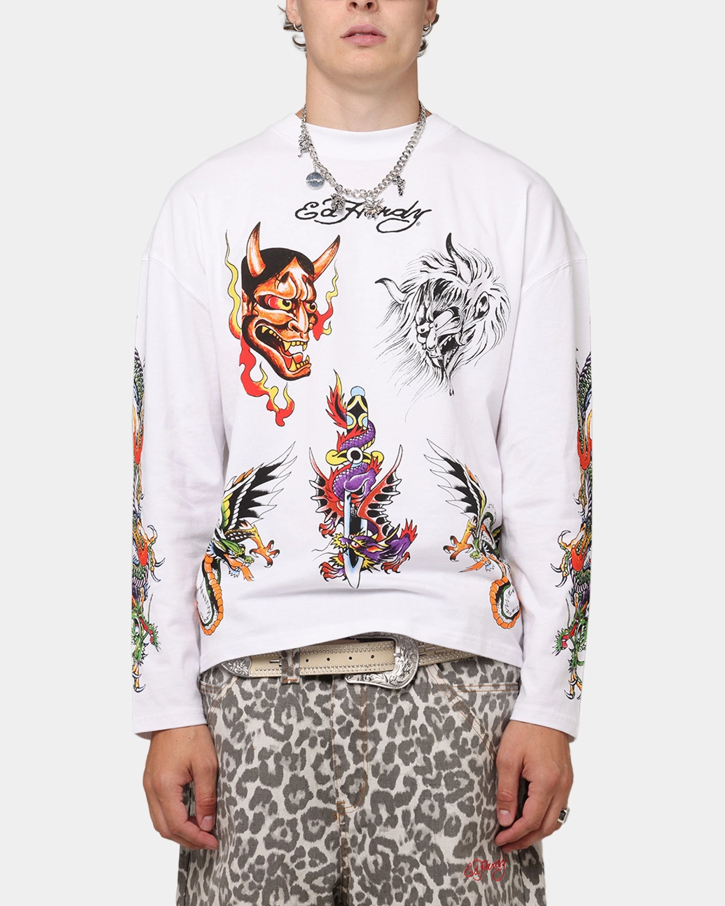 Ed Hardy Ed's Tattooing Long Sleeve T-Shirt Off White sporty wear Autumn Wear