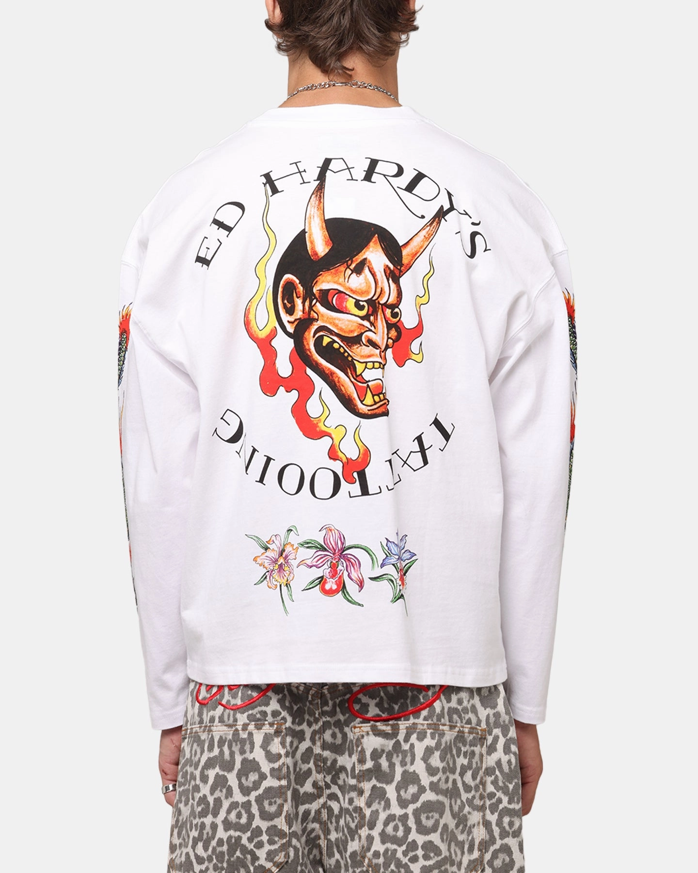 outdoor concert family gathering Ed Hardy Ed's Tattooing Long Sleeve T-Shirt Off White