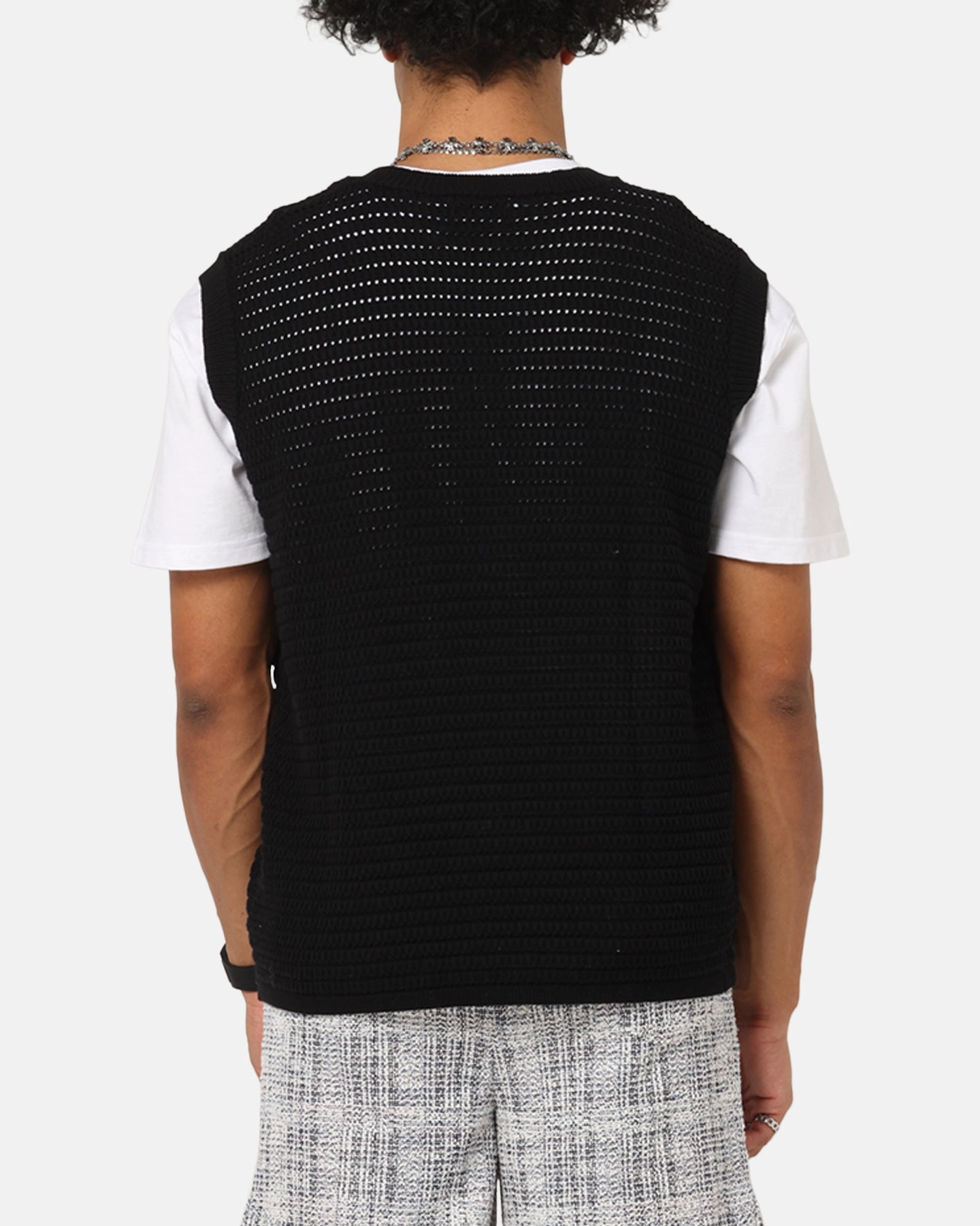 XXIII Open Knit Vest Black Raw Edge Hem