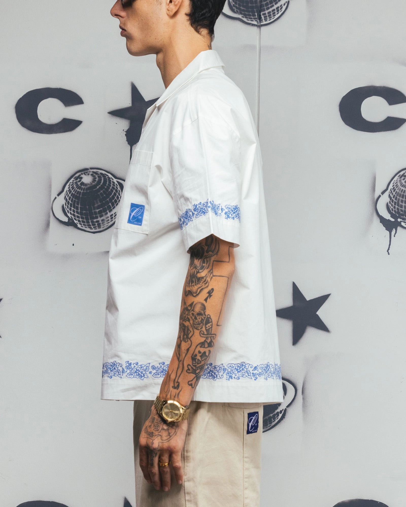 Reinforced Hems Mature appeal Carre Rose Bowl Button Up Shirt Off White